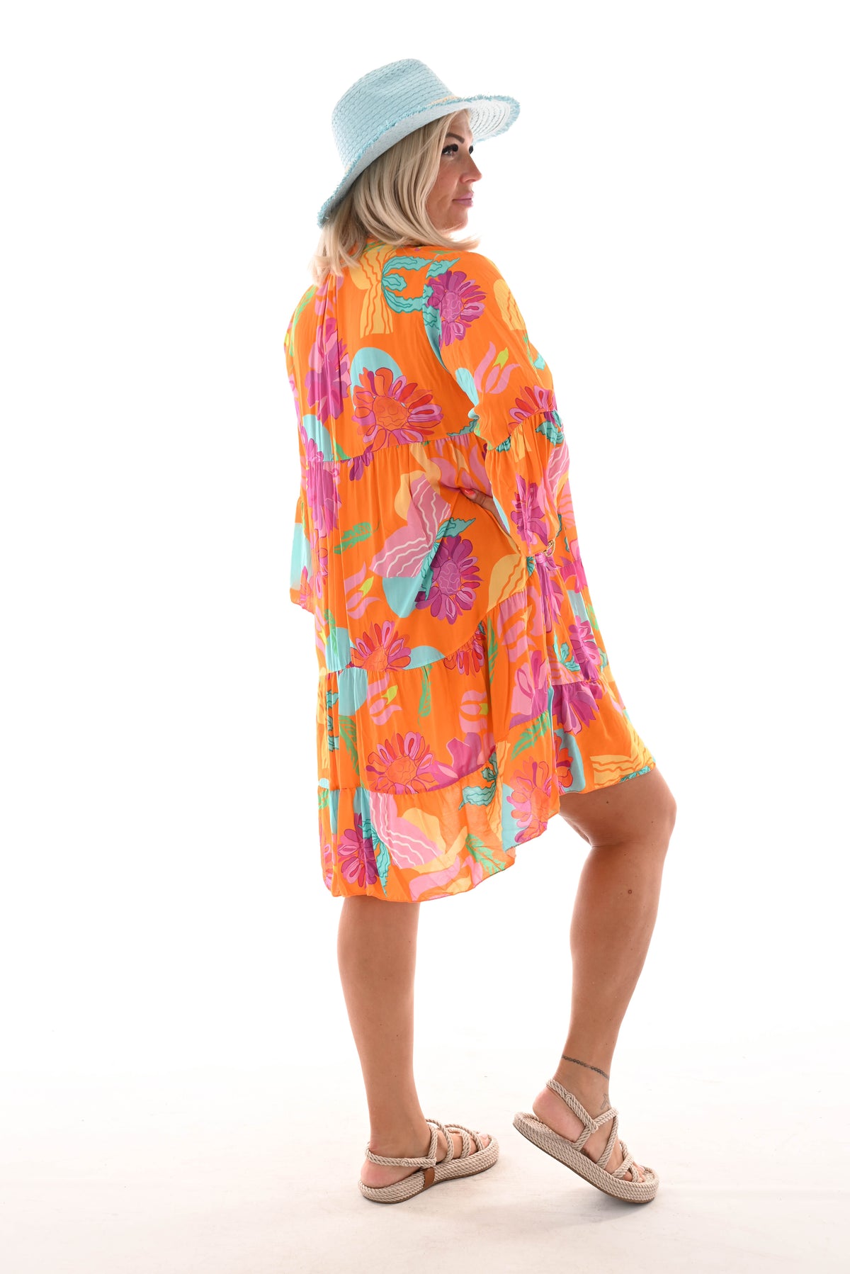 Tuniek bloemen print 3/4e mouw oranje