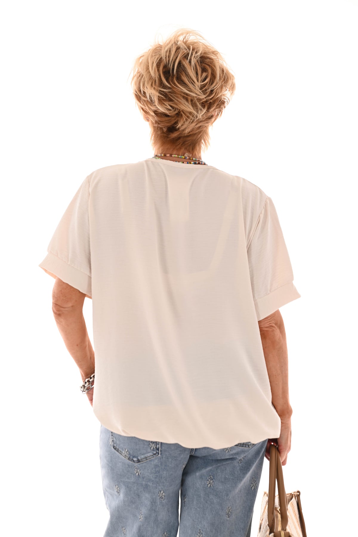 Ballon top korte mouwen v-hals uni creme