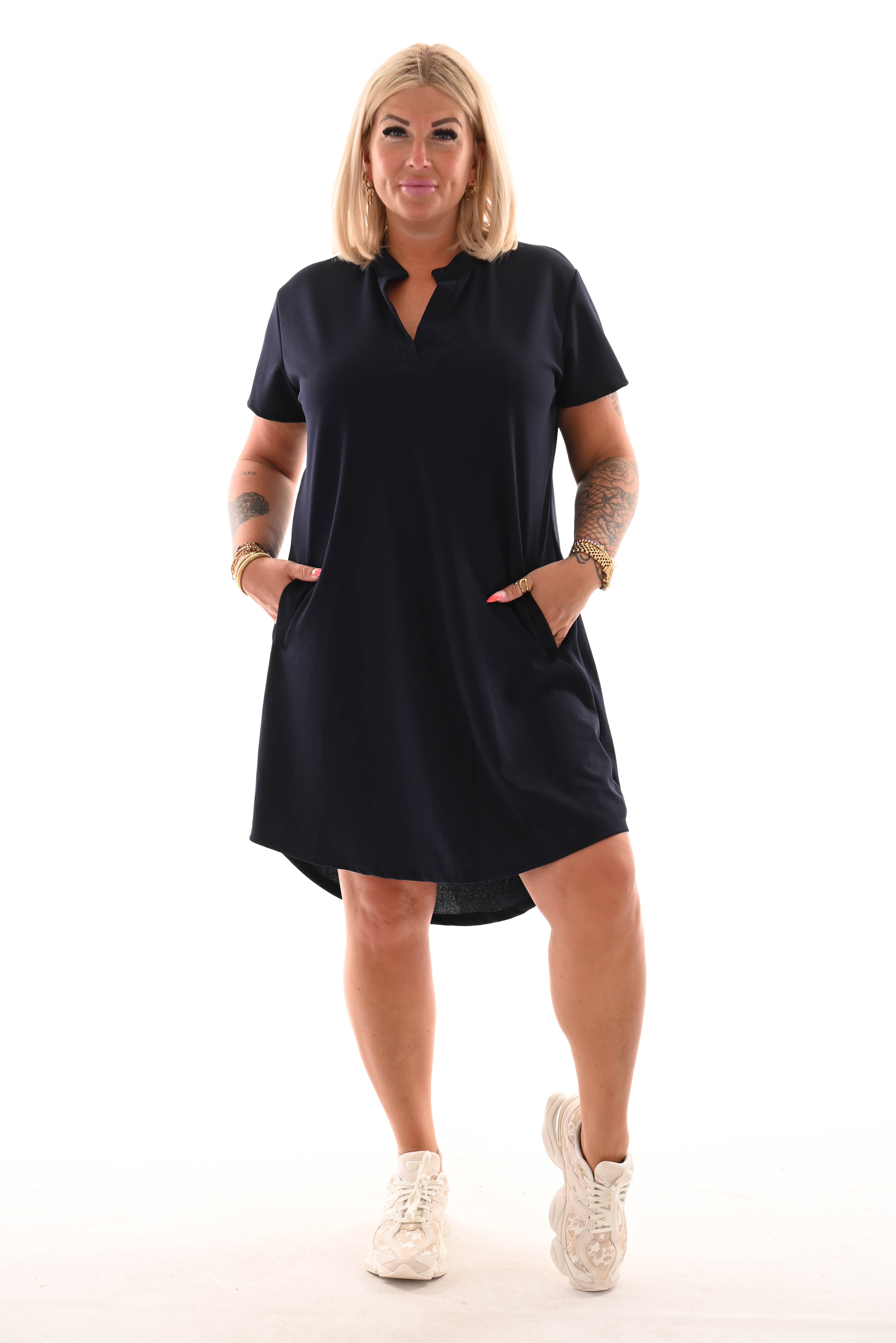 Tuniek v-hals en zakken korte mouwen marineblauw
