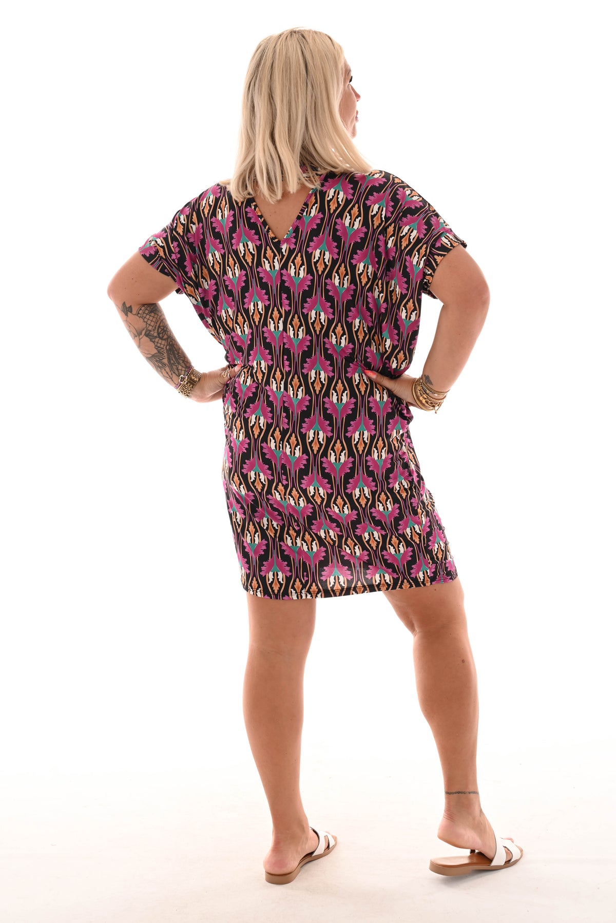 Tuniek v-rug print barok zwart/paars