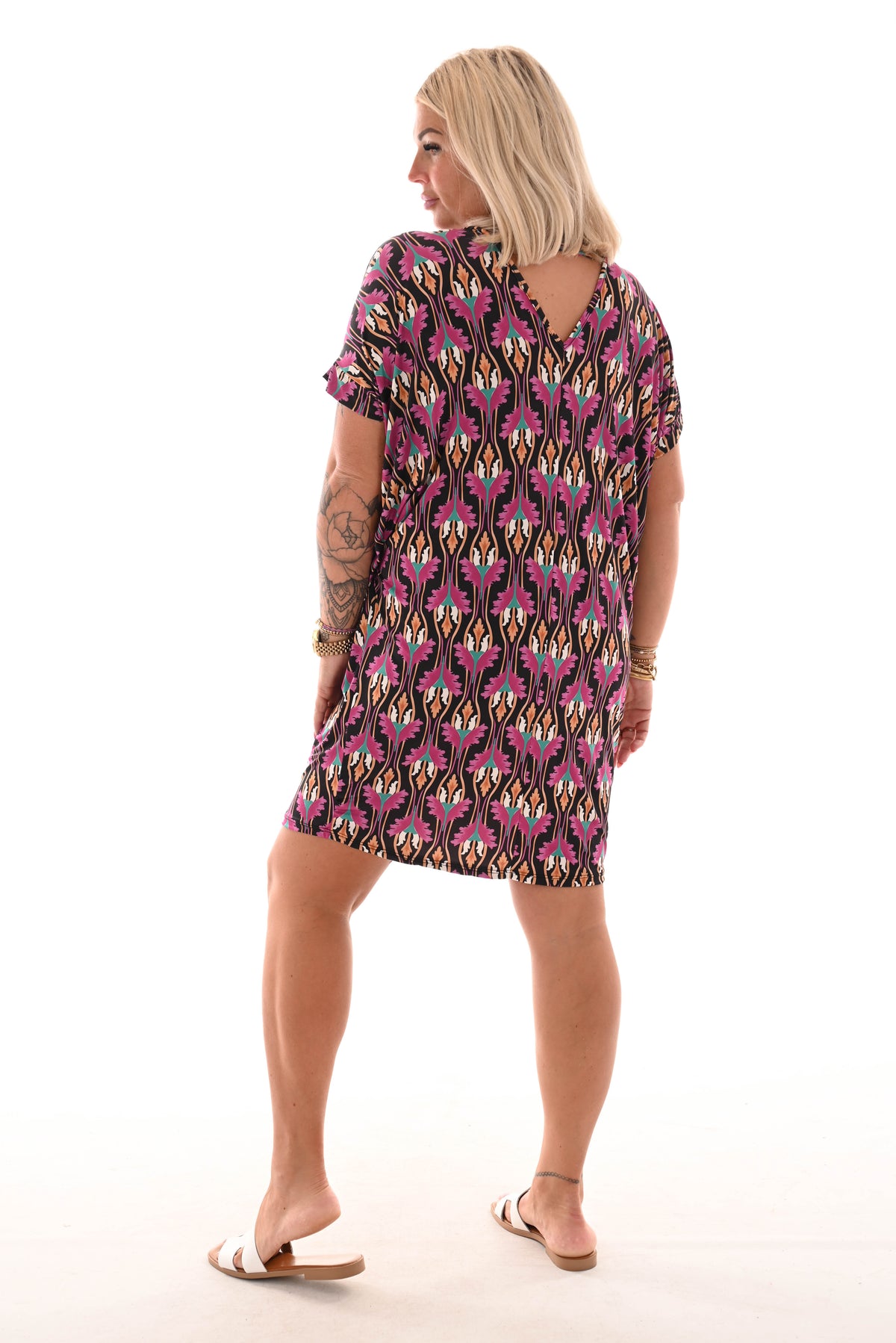 Tuniek v-rug print barok zwart/paars