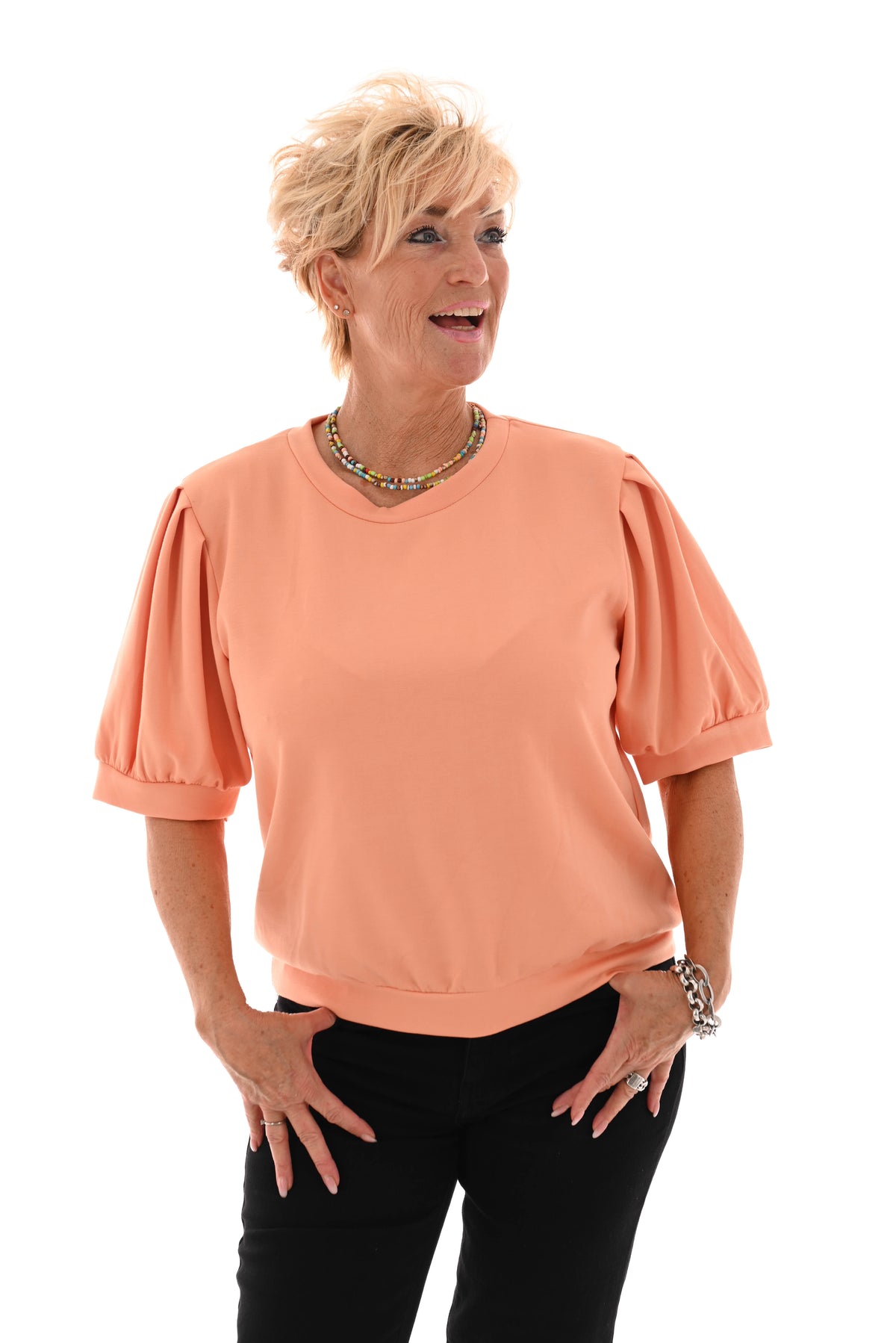 Sweater korte pofmouwen peach