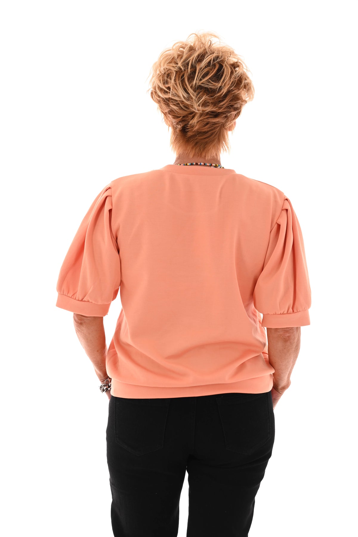 Sweater korte pofmouwen peach