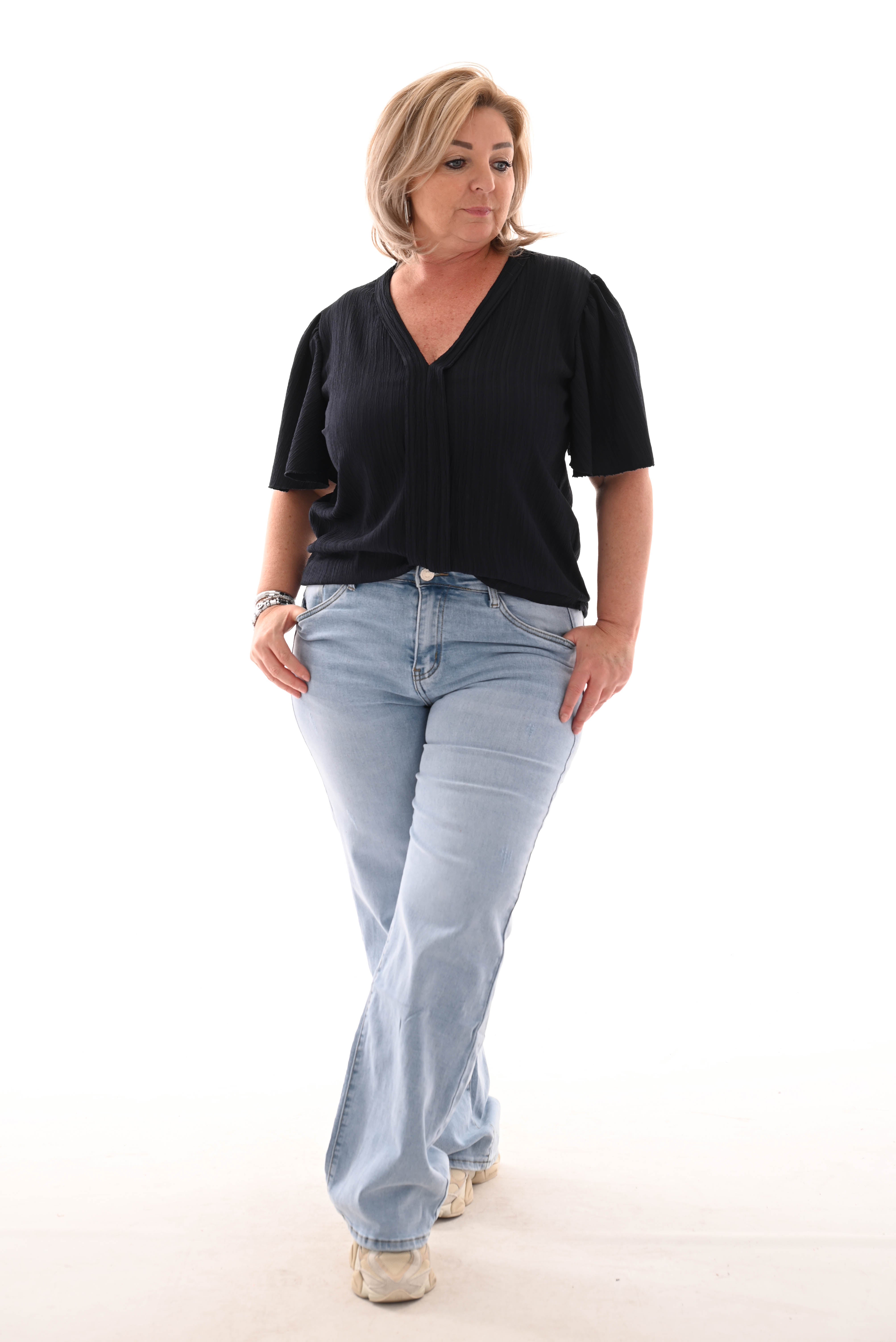 Top v-hals textuur marineblauw