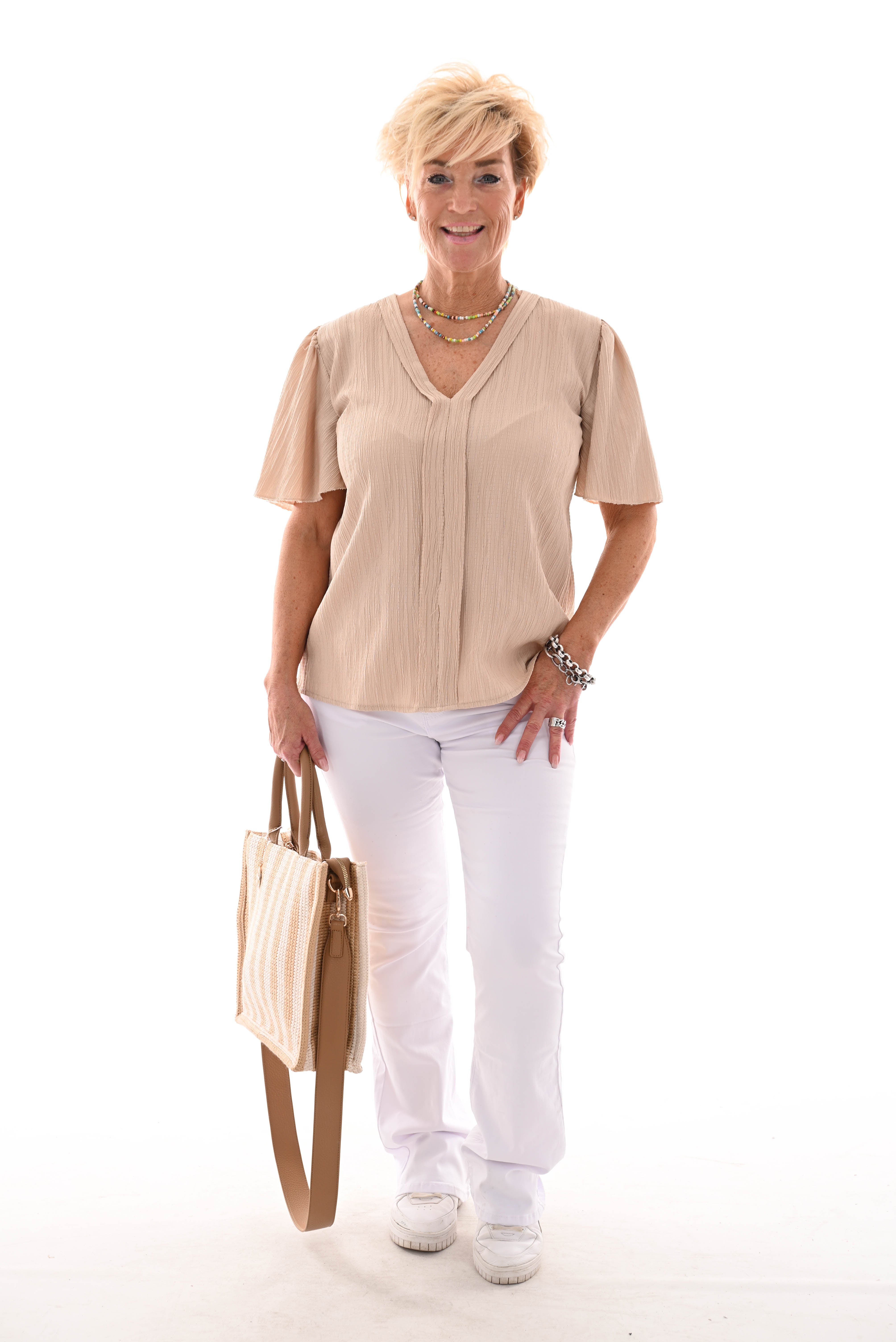 Top v-hals textuur beige