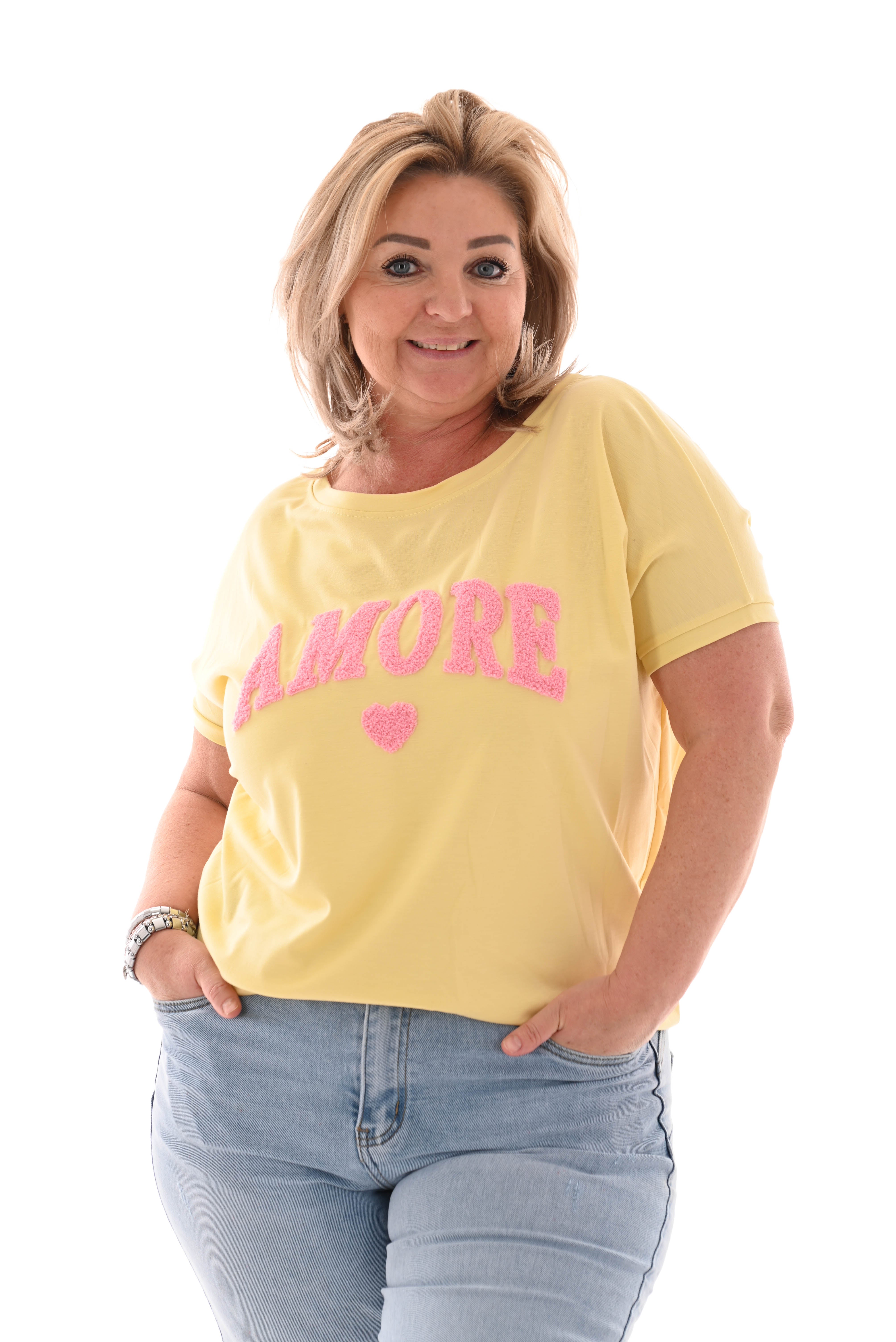 T-shirt teddy amour geel