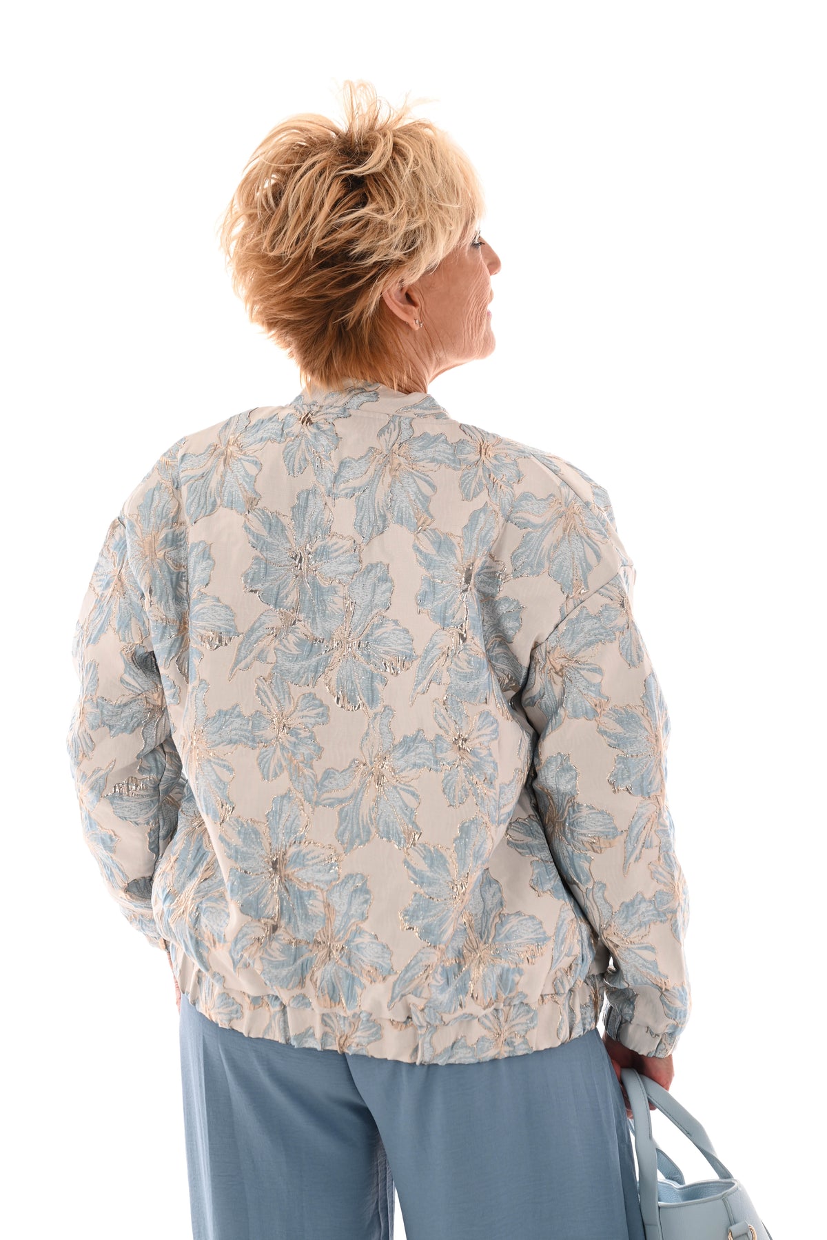 Bomber jas bloemen lichtblauw/creme