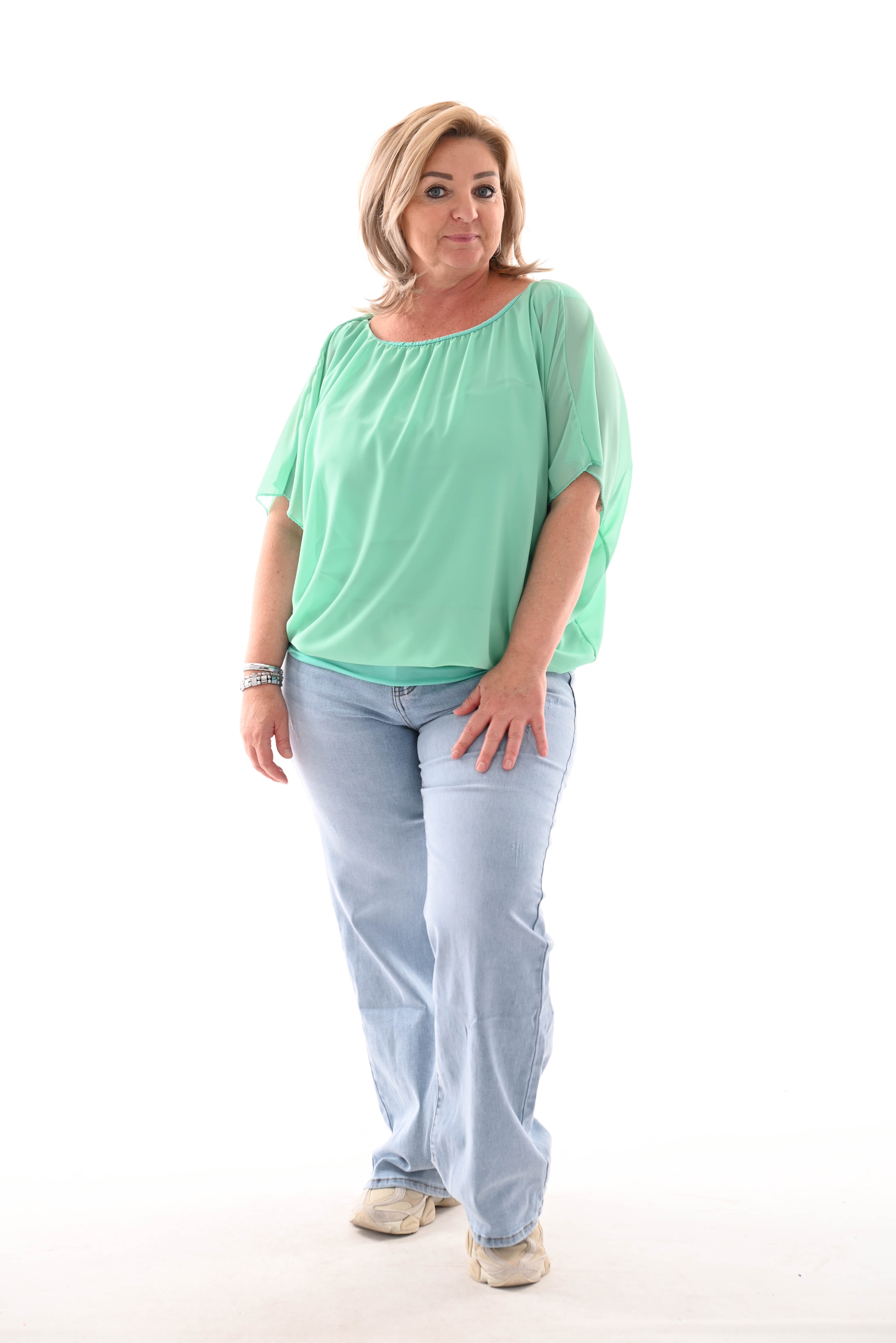 Ballon top korte mouwen uni turquoise