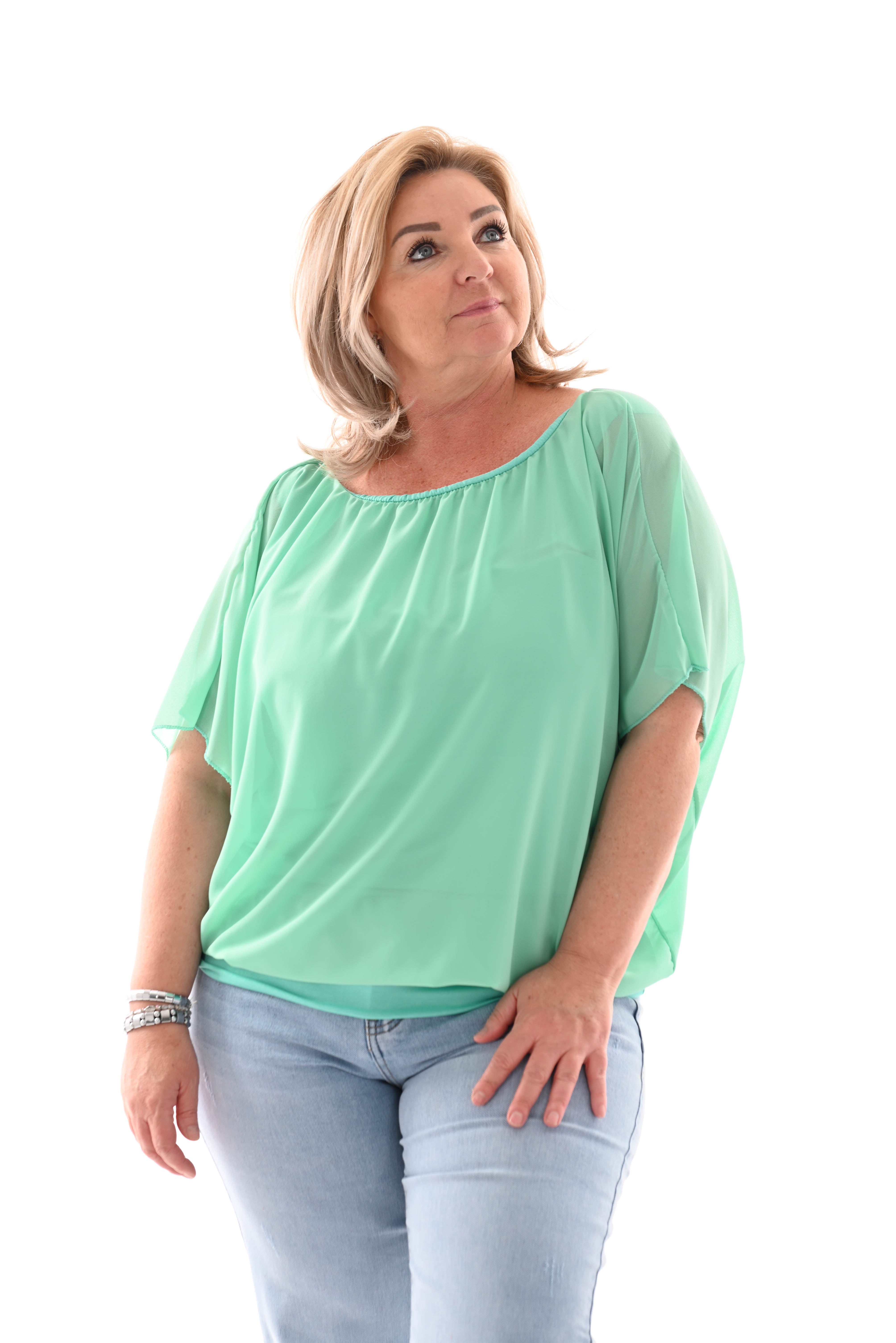 Ballon top korte mouwen uni turquoise