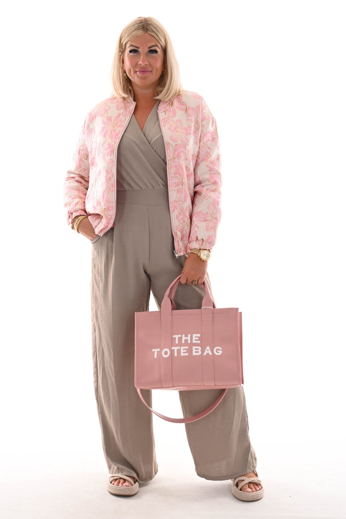 Bomber jas bloemen roze/lichtroze