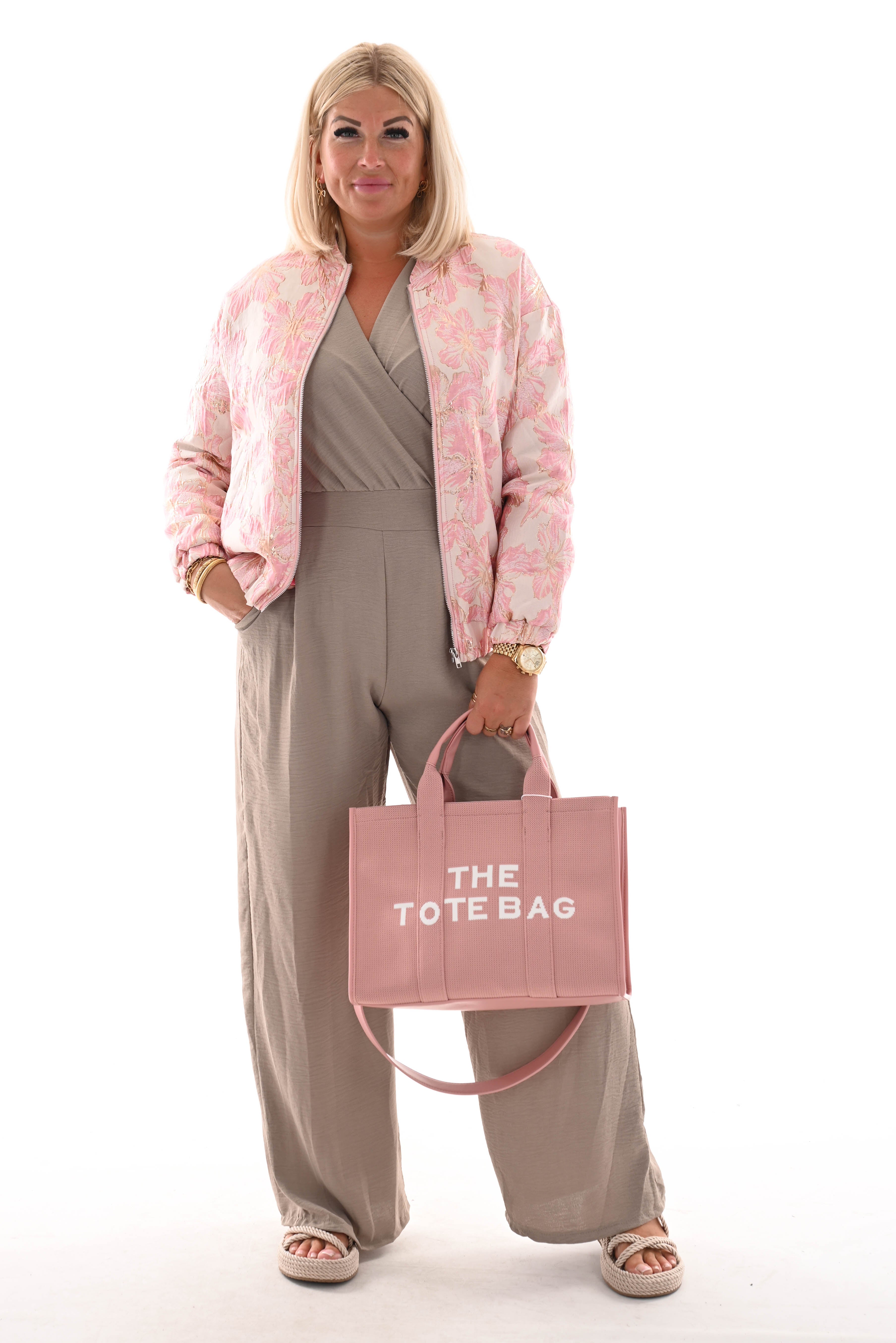 Bomber jas bloemen roze/lichtroze