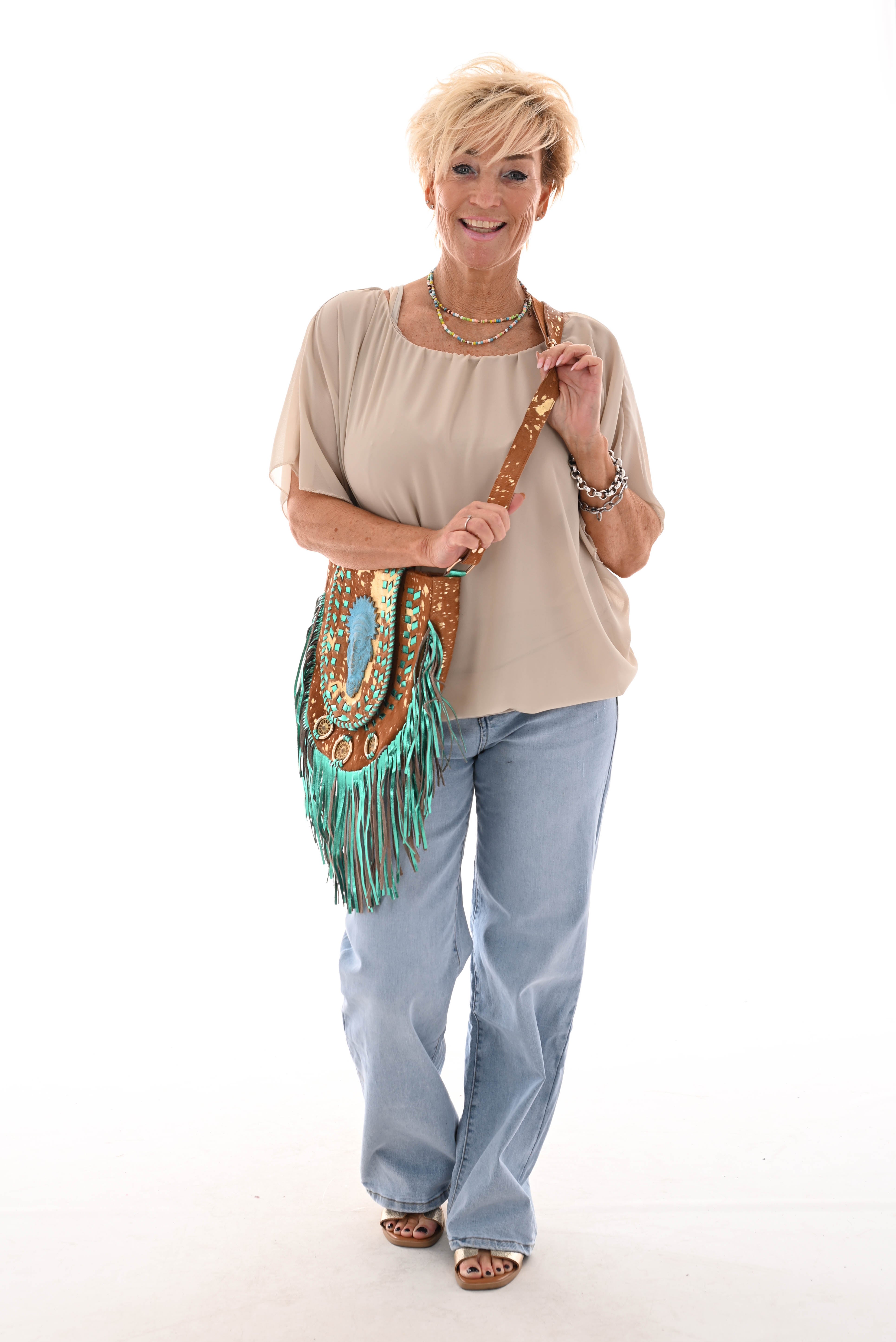 Ballon top korte mouwen uni beige