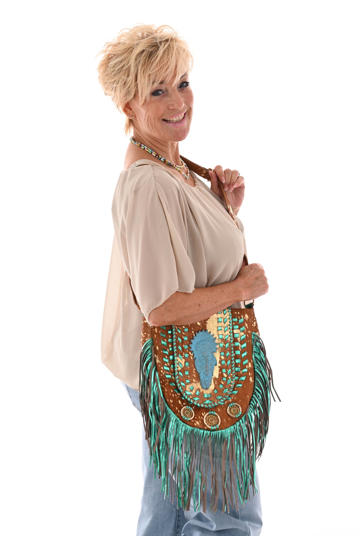 Ballon top korte mouwen uni beige