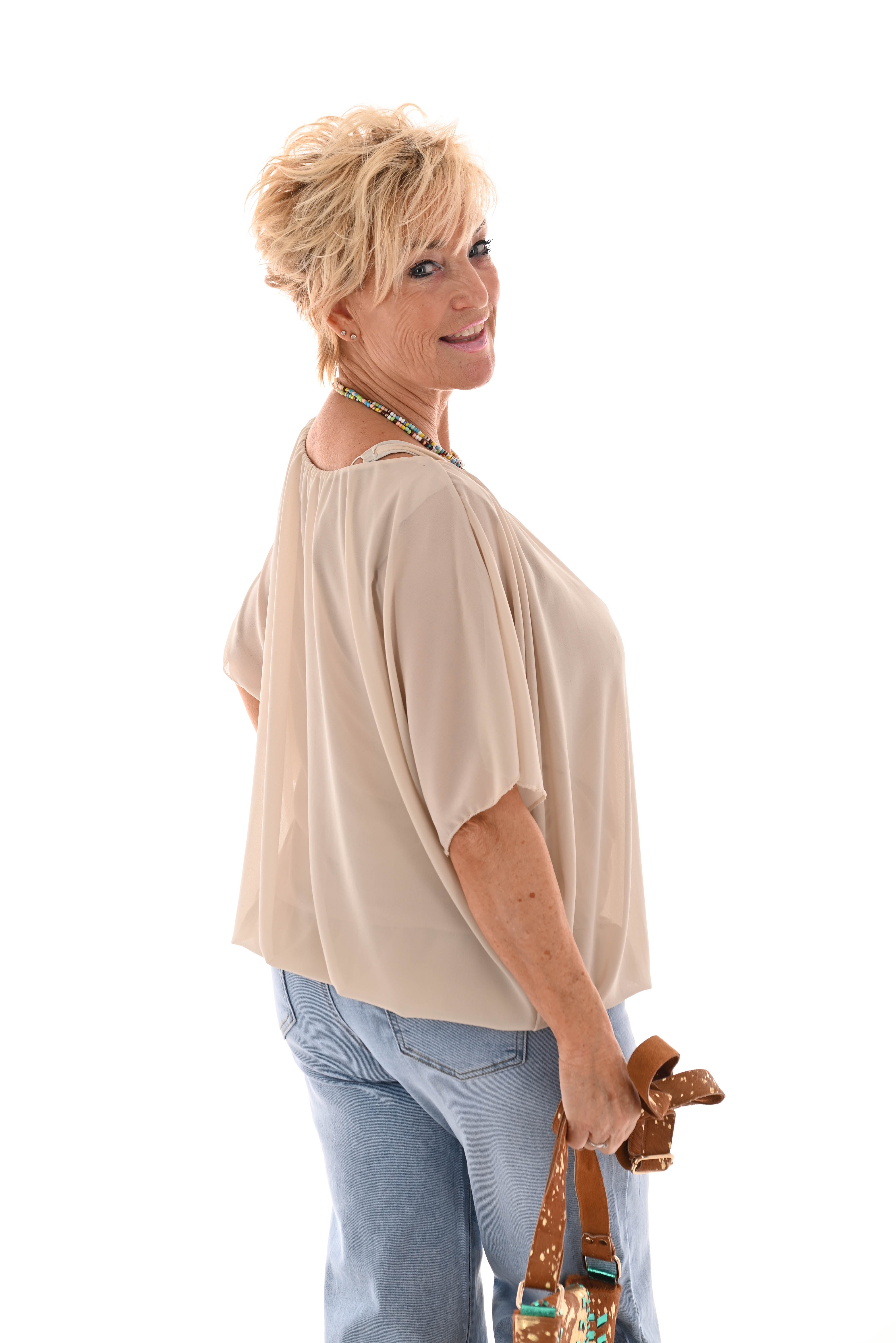 Ballon top korte mouwen uni beige