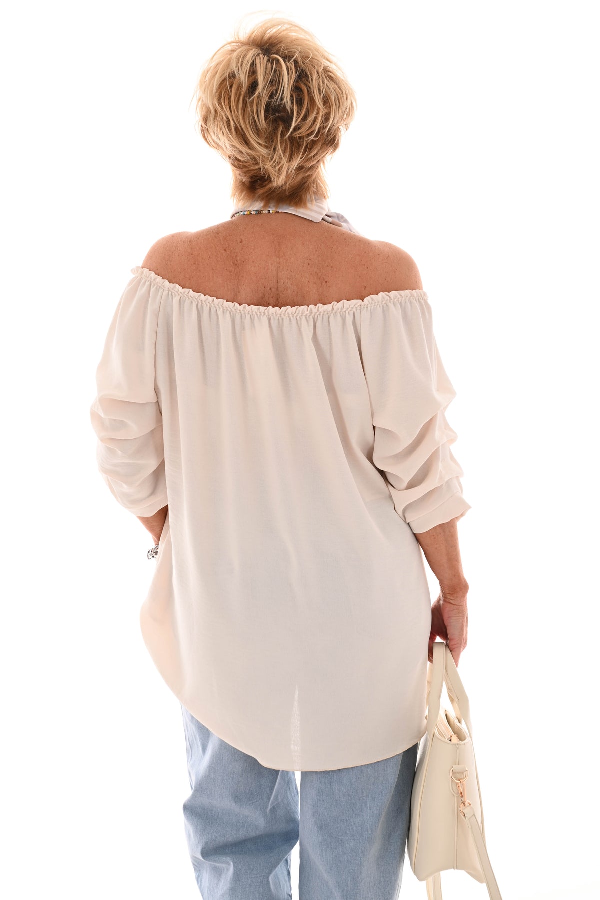 Top geplooide korte mouwen creme