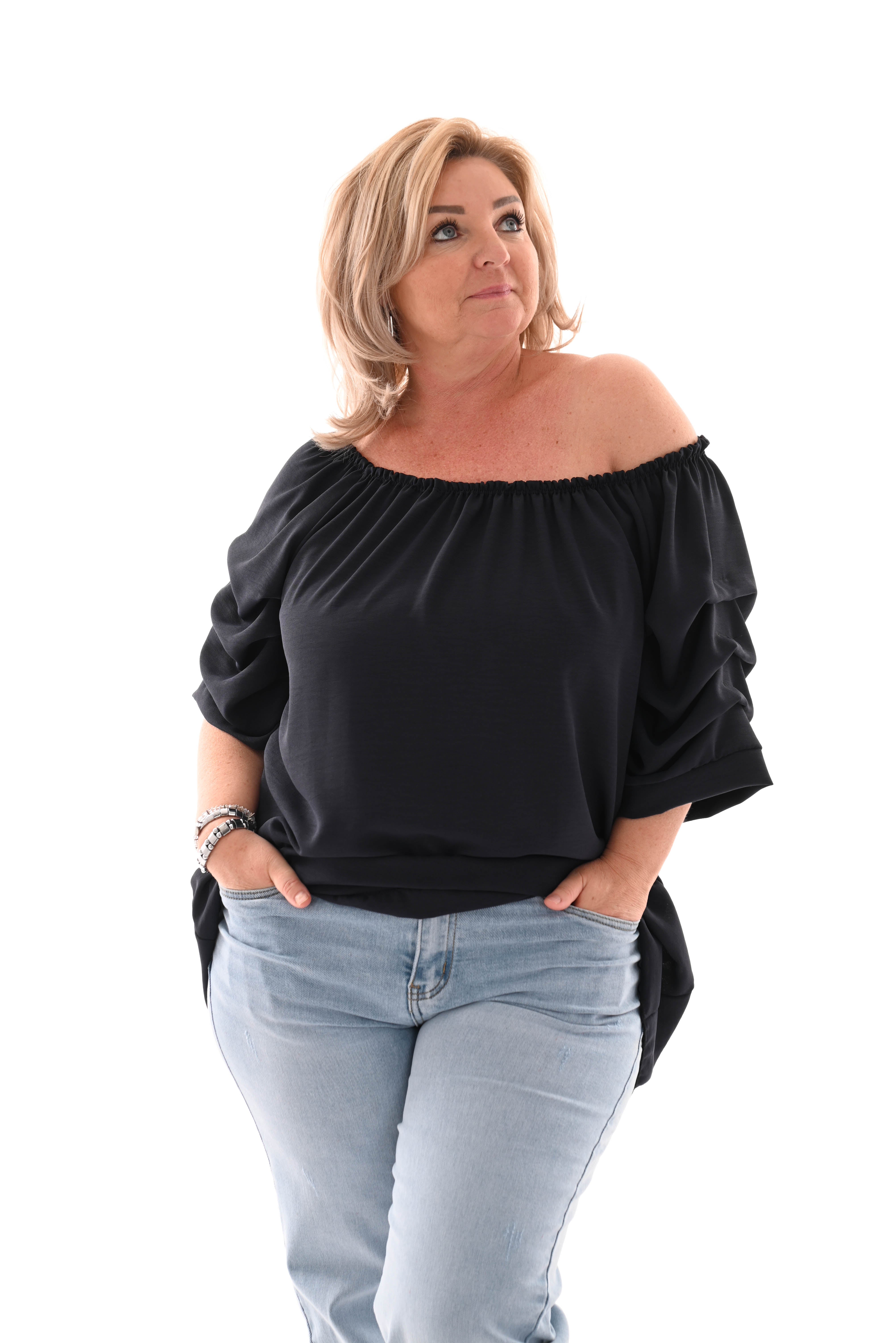 Top geplooide korte mouwen marineblauw