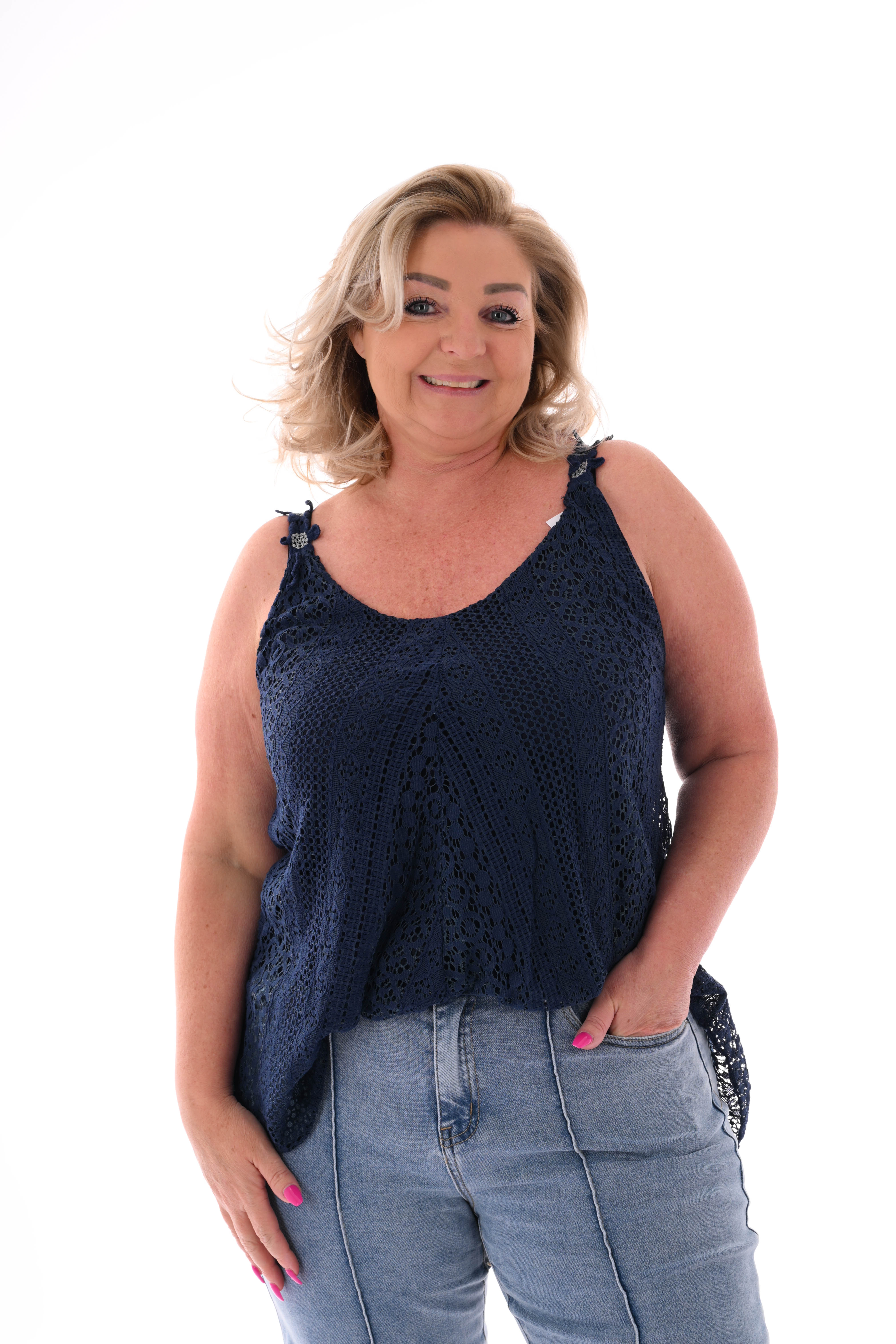Broderie hemdje marineblauw