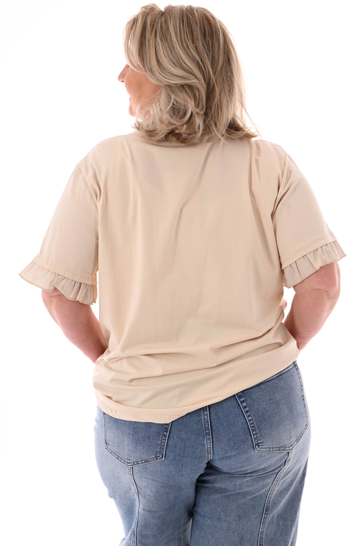 T-shirt roezelmouwen uni beige