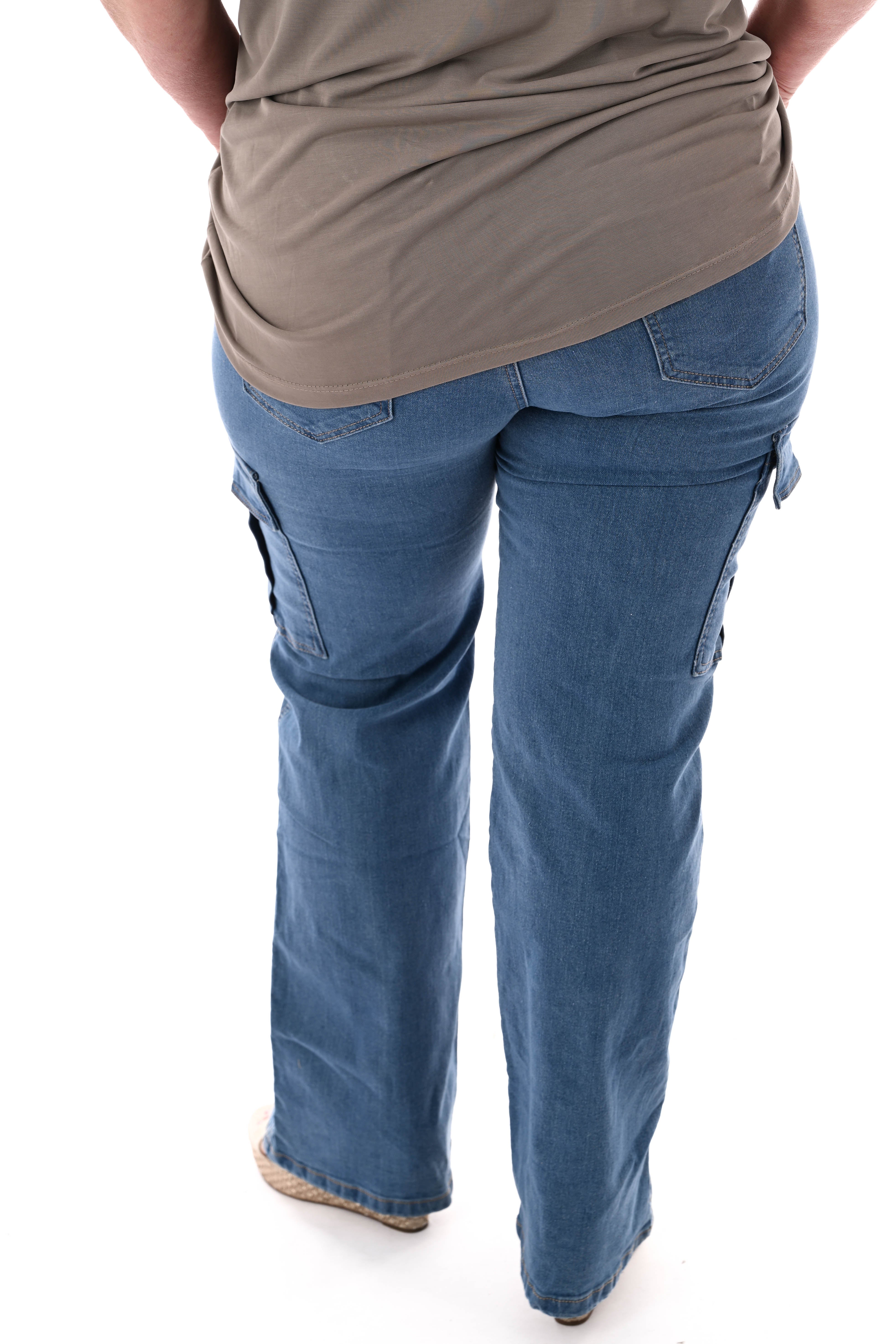 BS jeans wide leg cargo middenblauw
