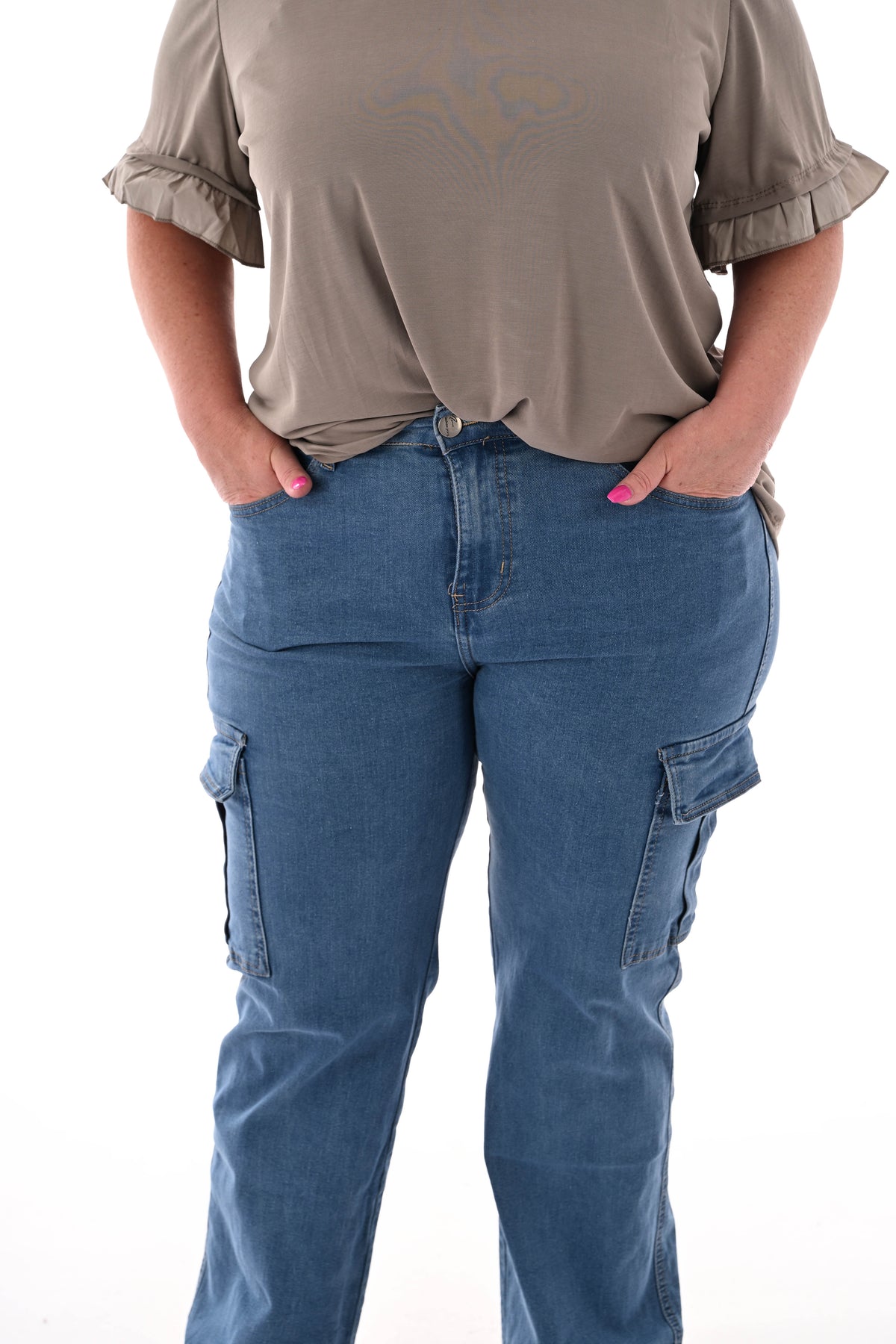 BS jeans wide leg cargo middenblauw