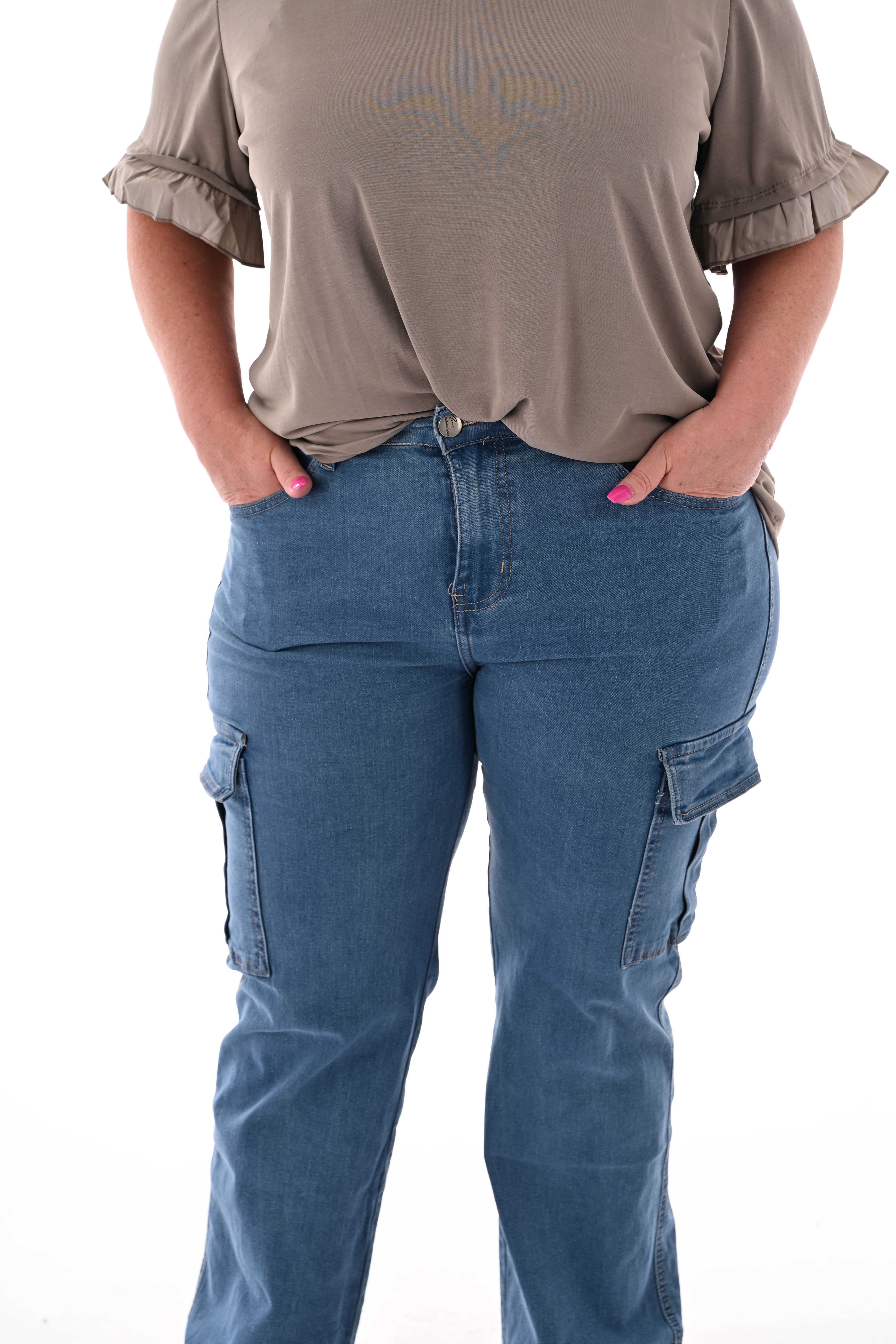 BS jeans wide leg cargo middenblauw
