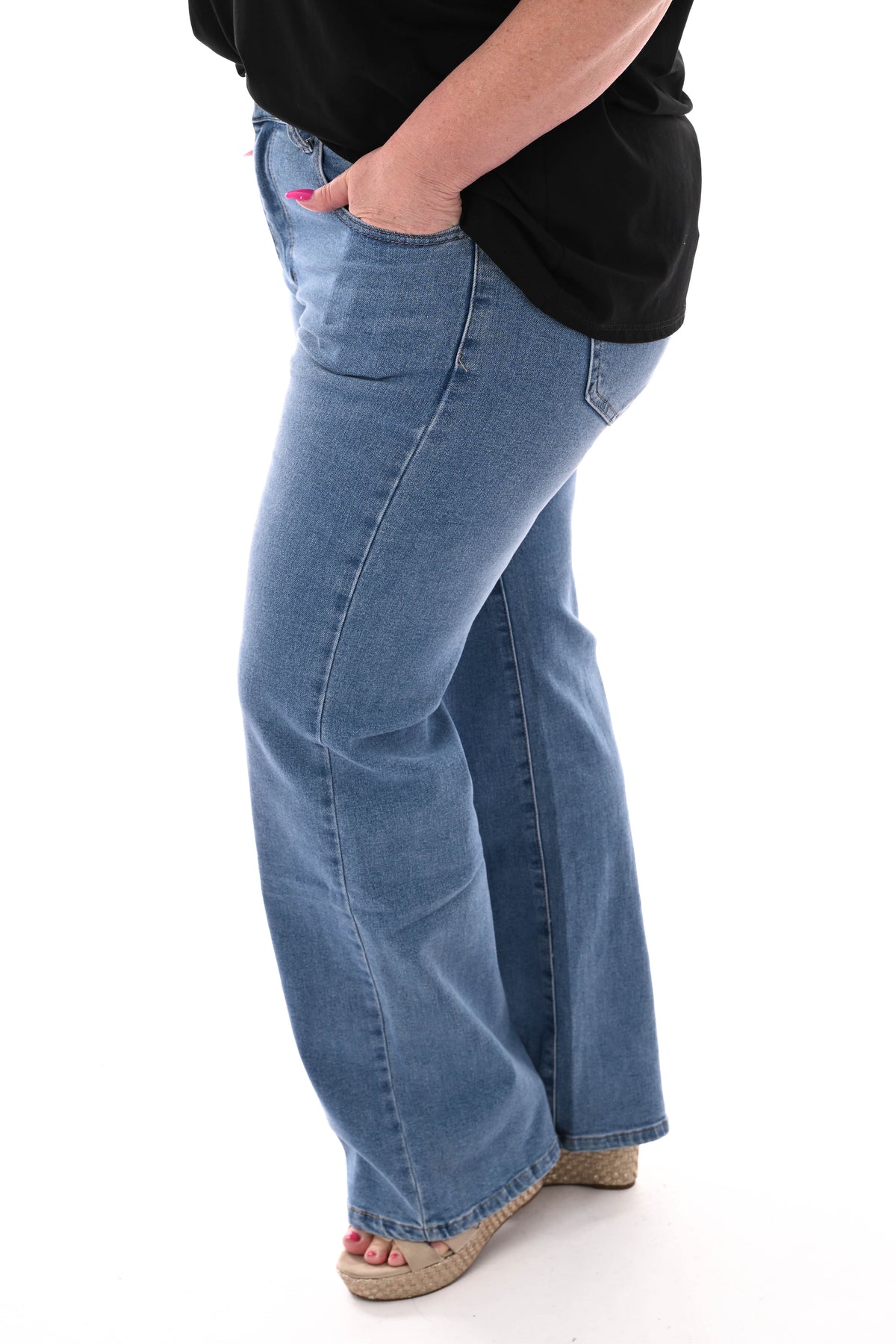 BS jeans wide leg middenblauw