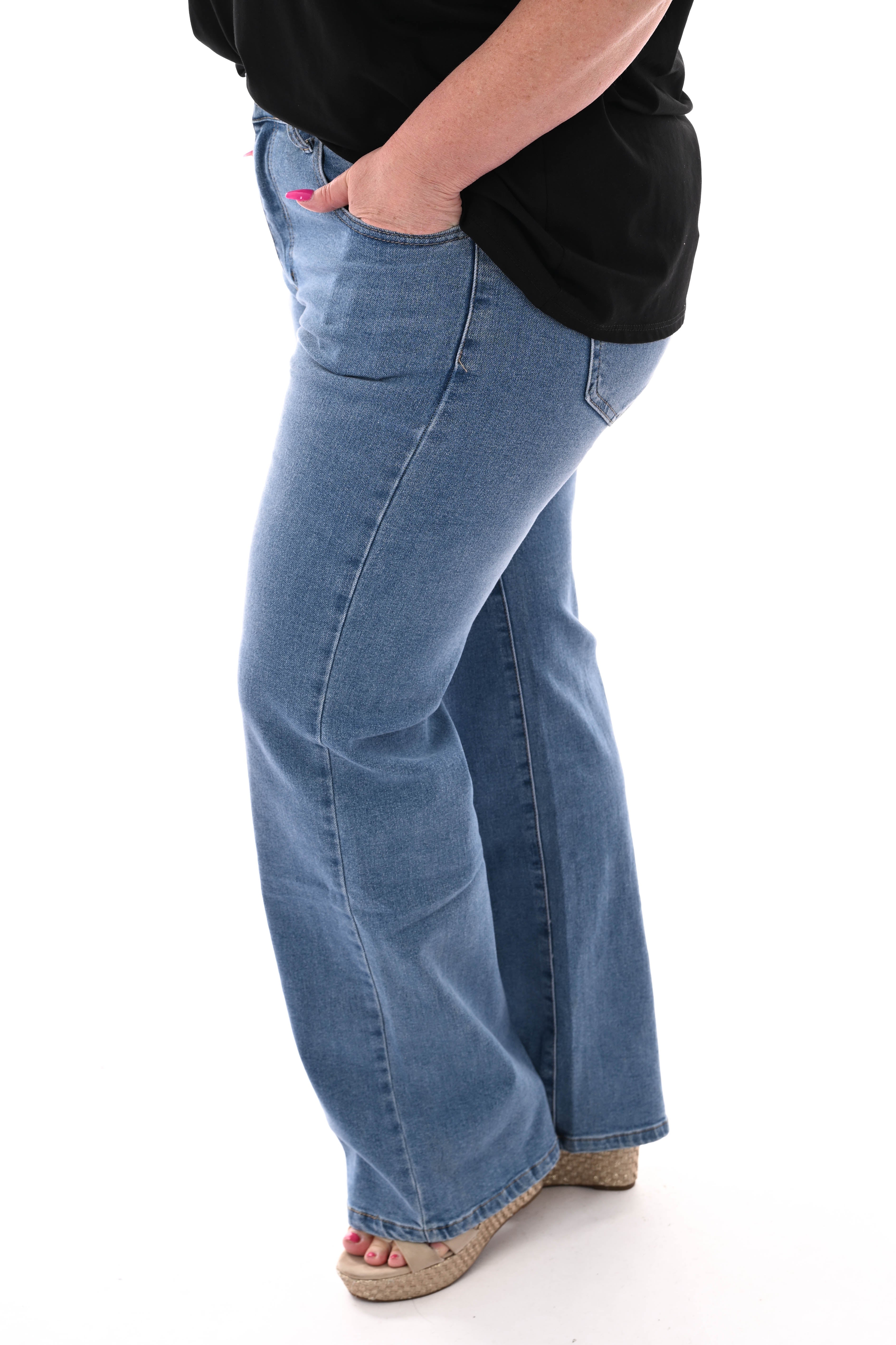BS jeans wide leg middenblauw