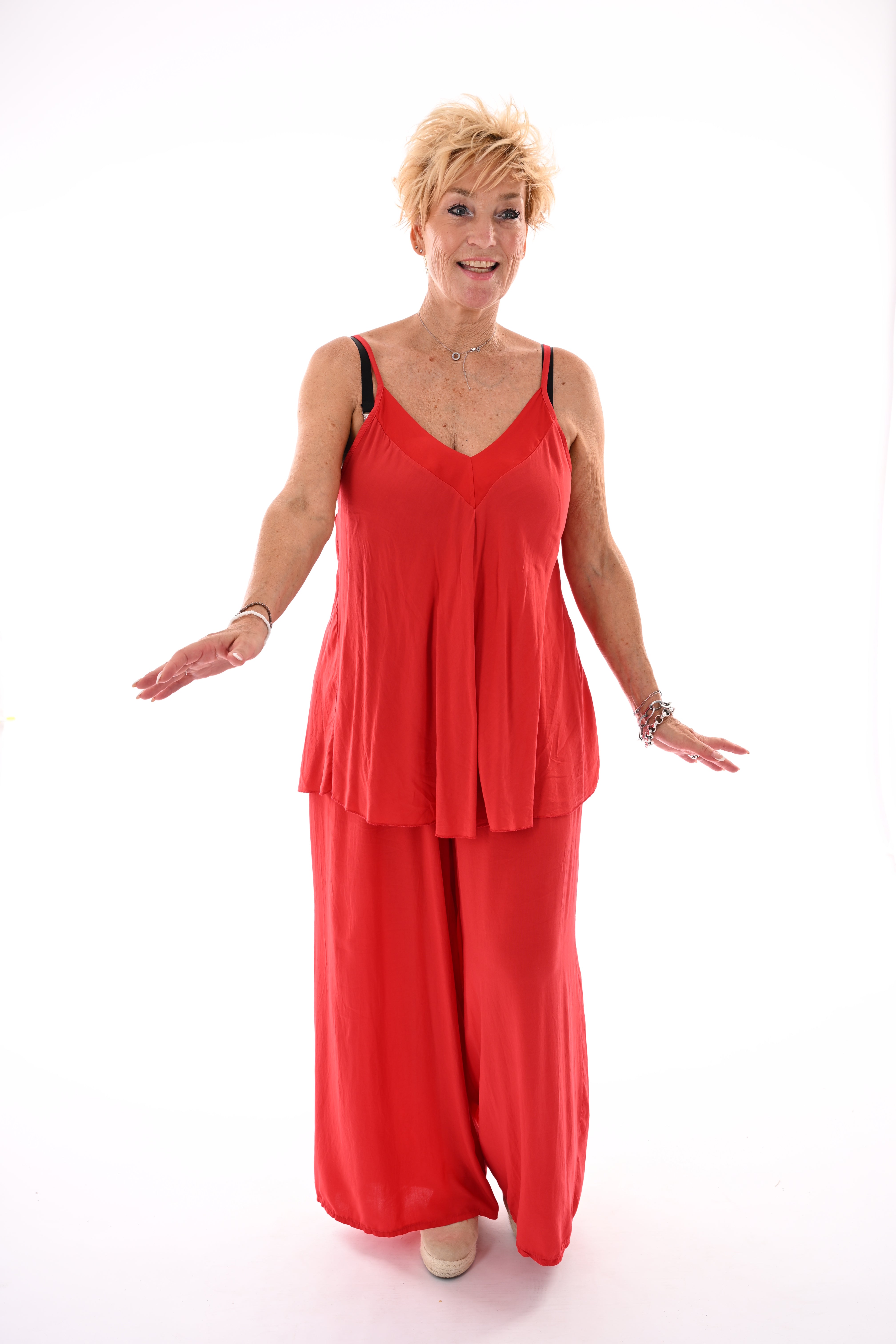 Tweedelig set top smalle bandjes rood