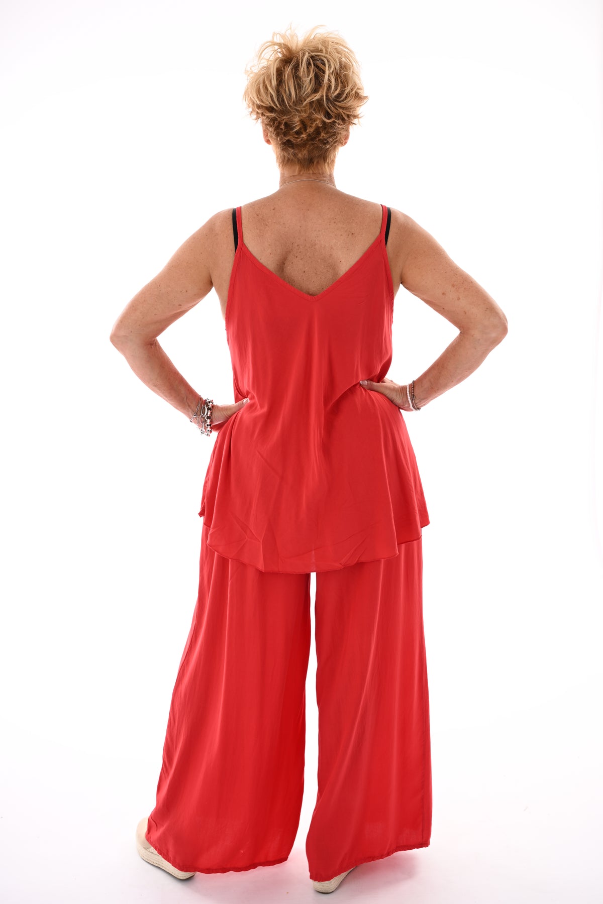 Tweedelig set top smalle bandjes rood