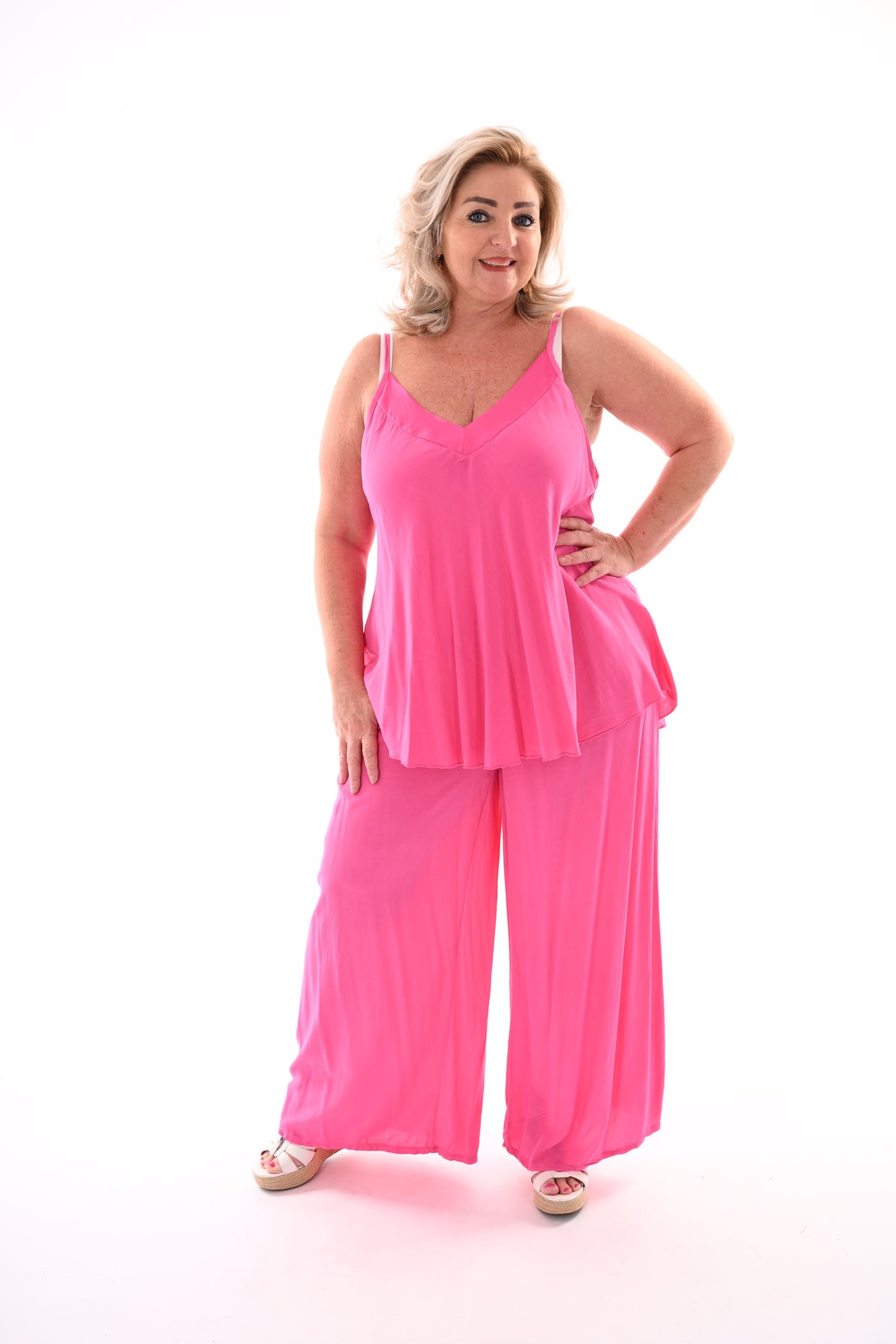 Tweedelig set top smalle bandjes barbieroze