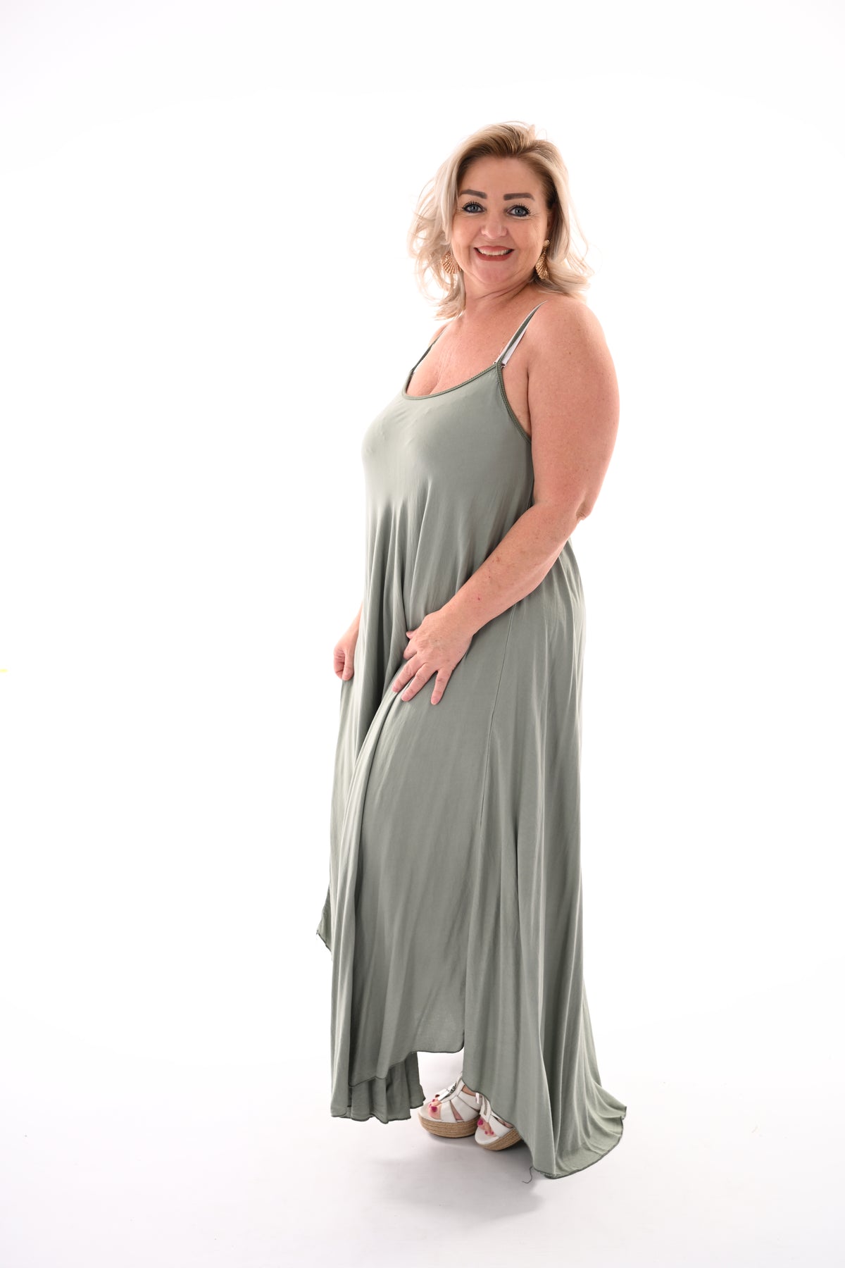 Lange basic jurk legergroen