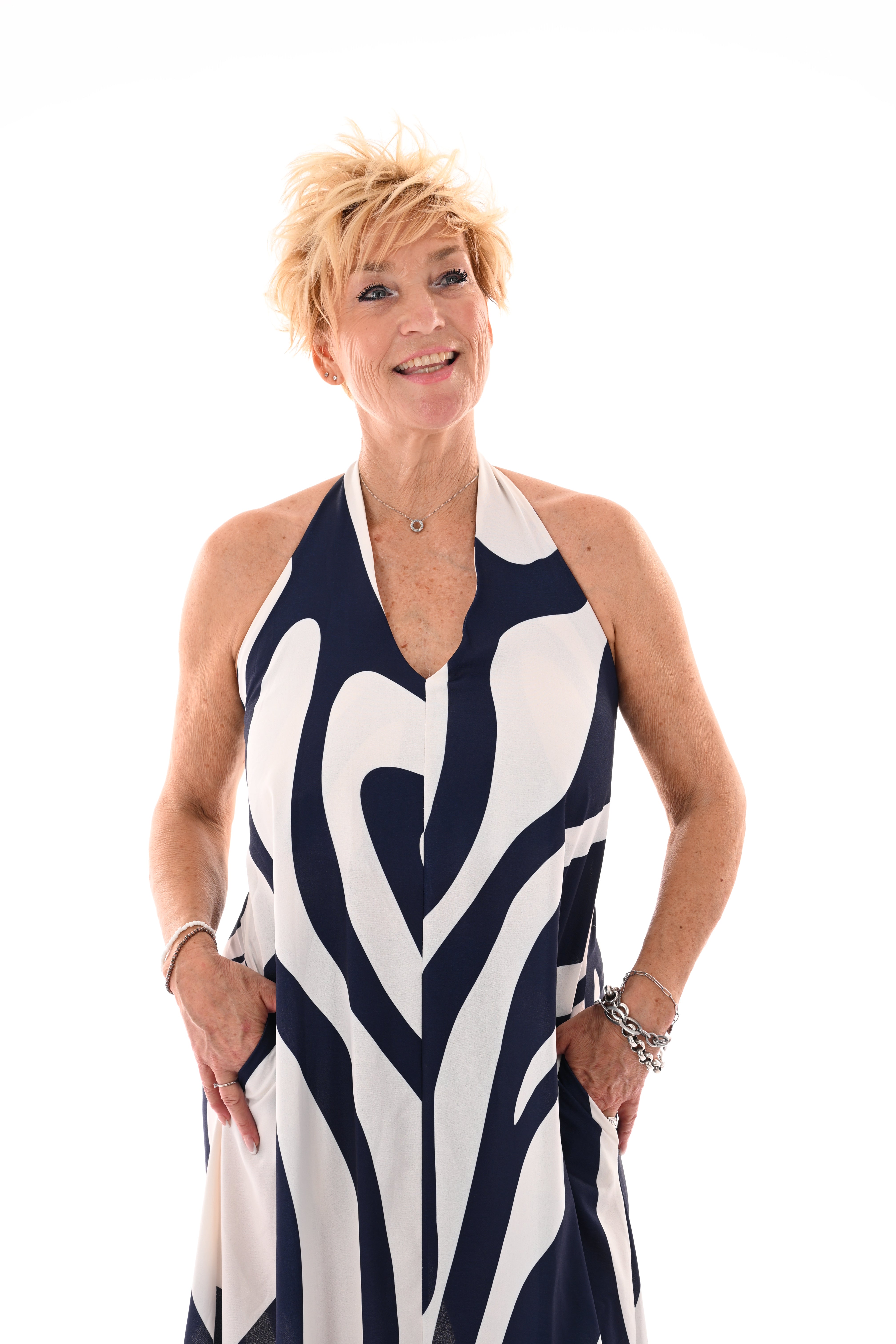 Halter jurk abstracte print marineblauw