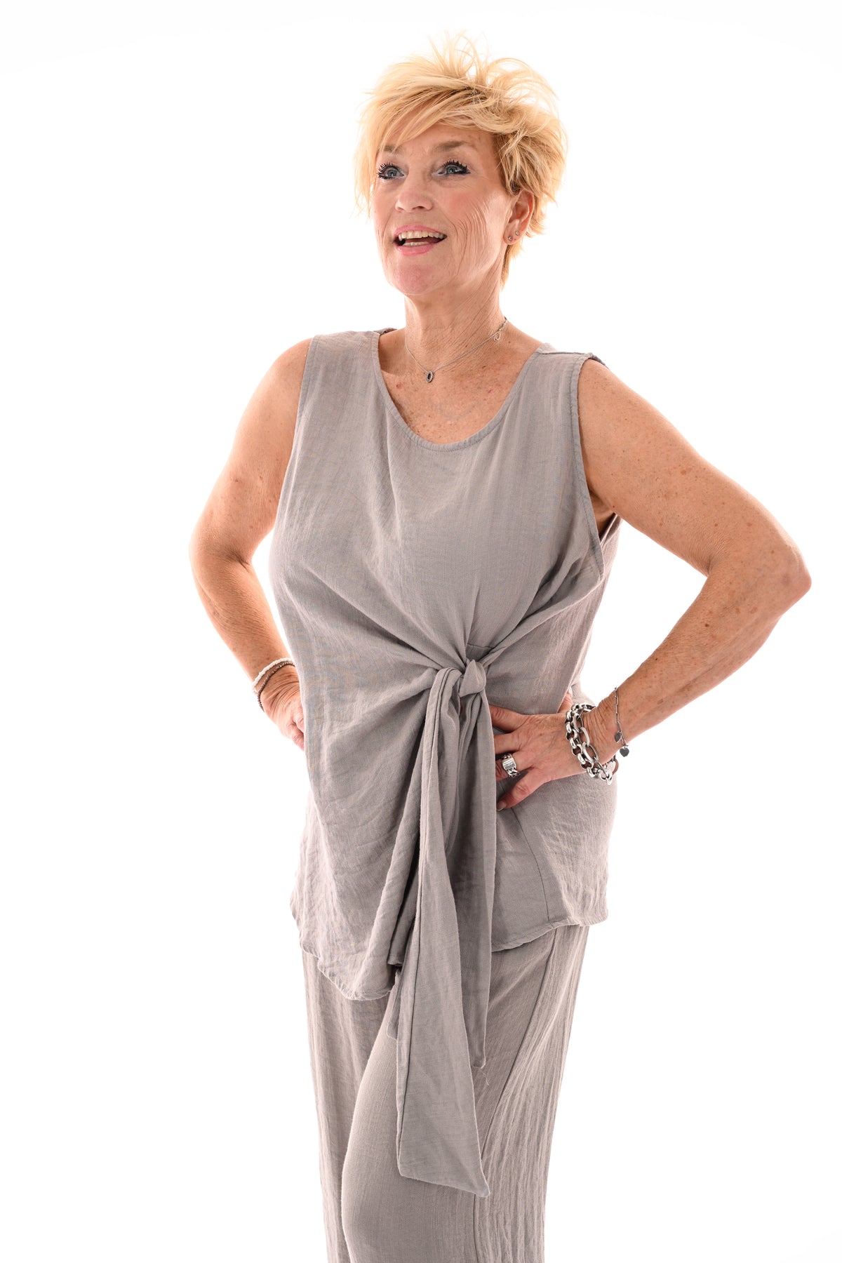 Tweedelig set knoop detail taupe