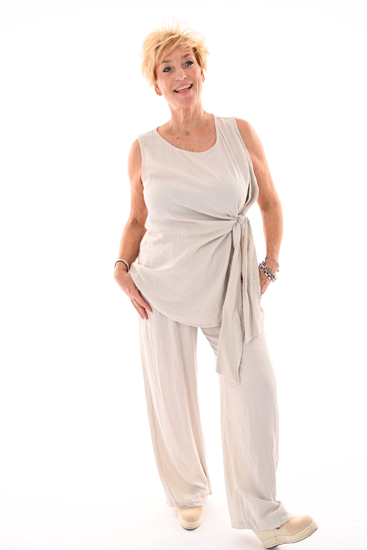 Tweedelig set knoop detail beige