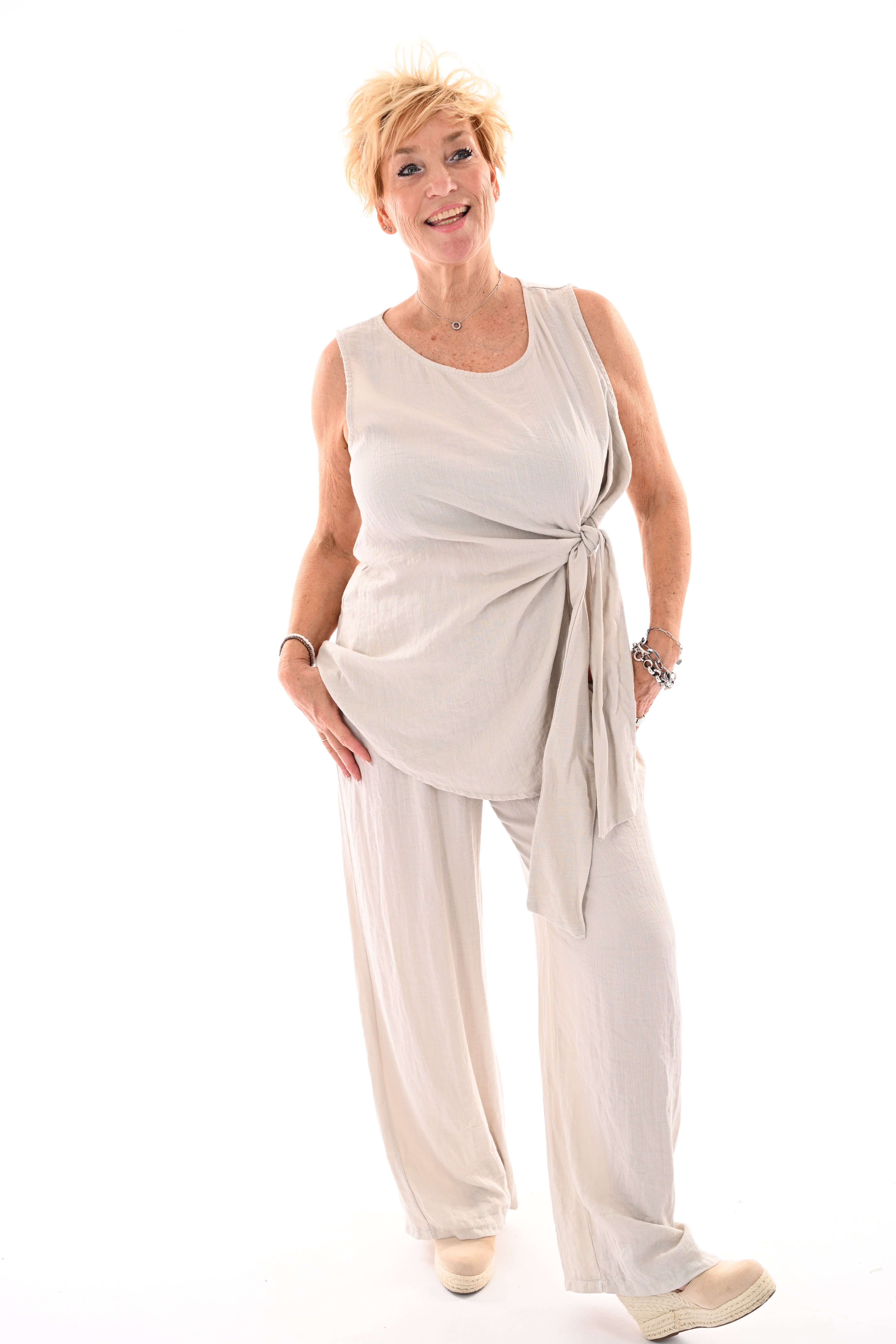Tweedelig set knoop detail beige