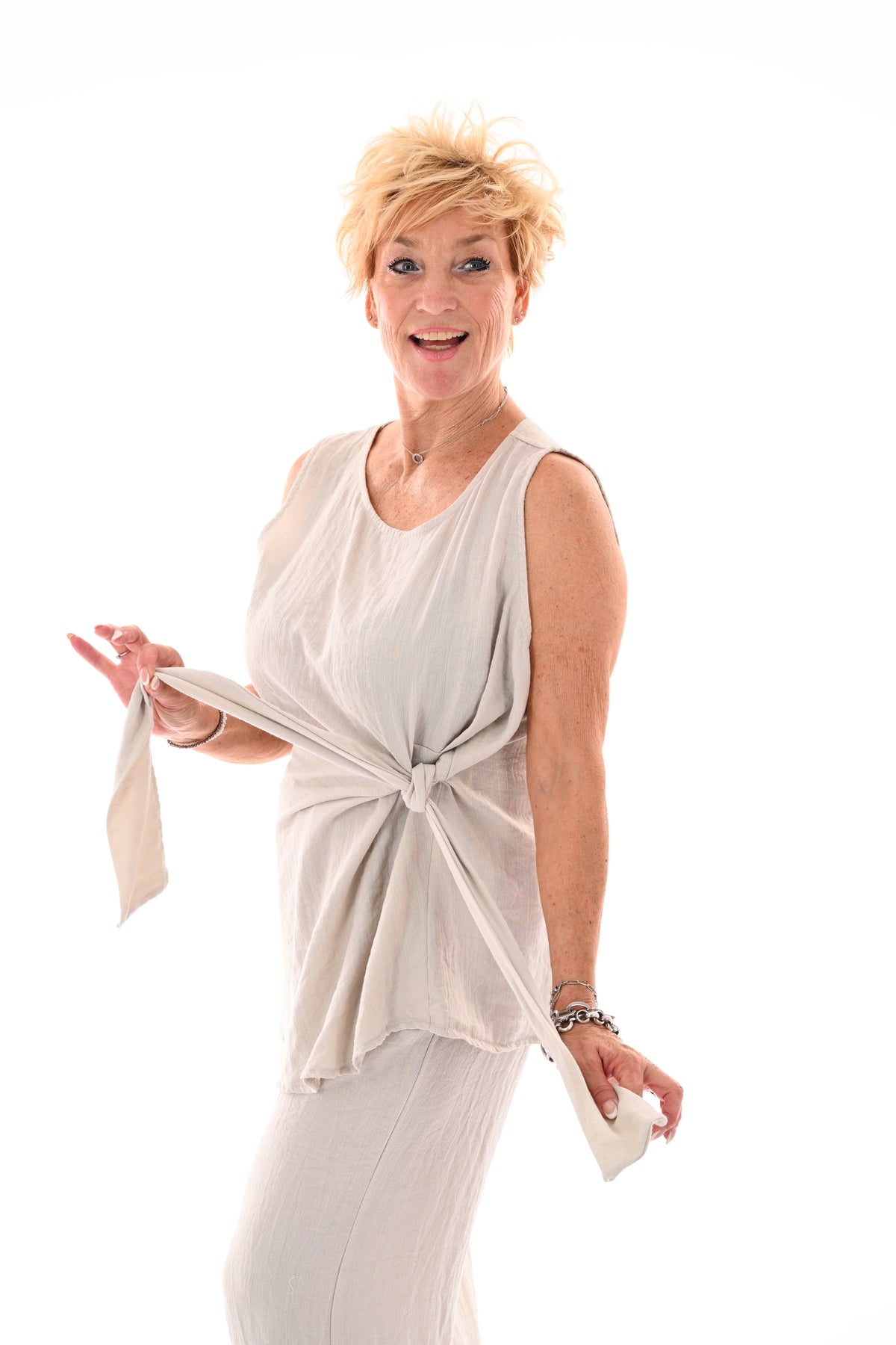 Tweedelig set knoop detail beige