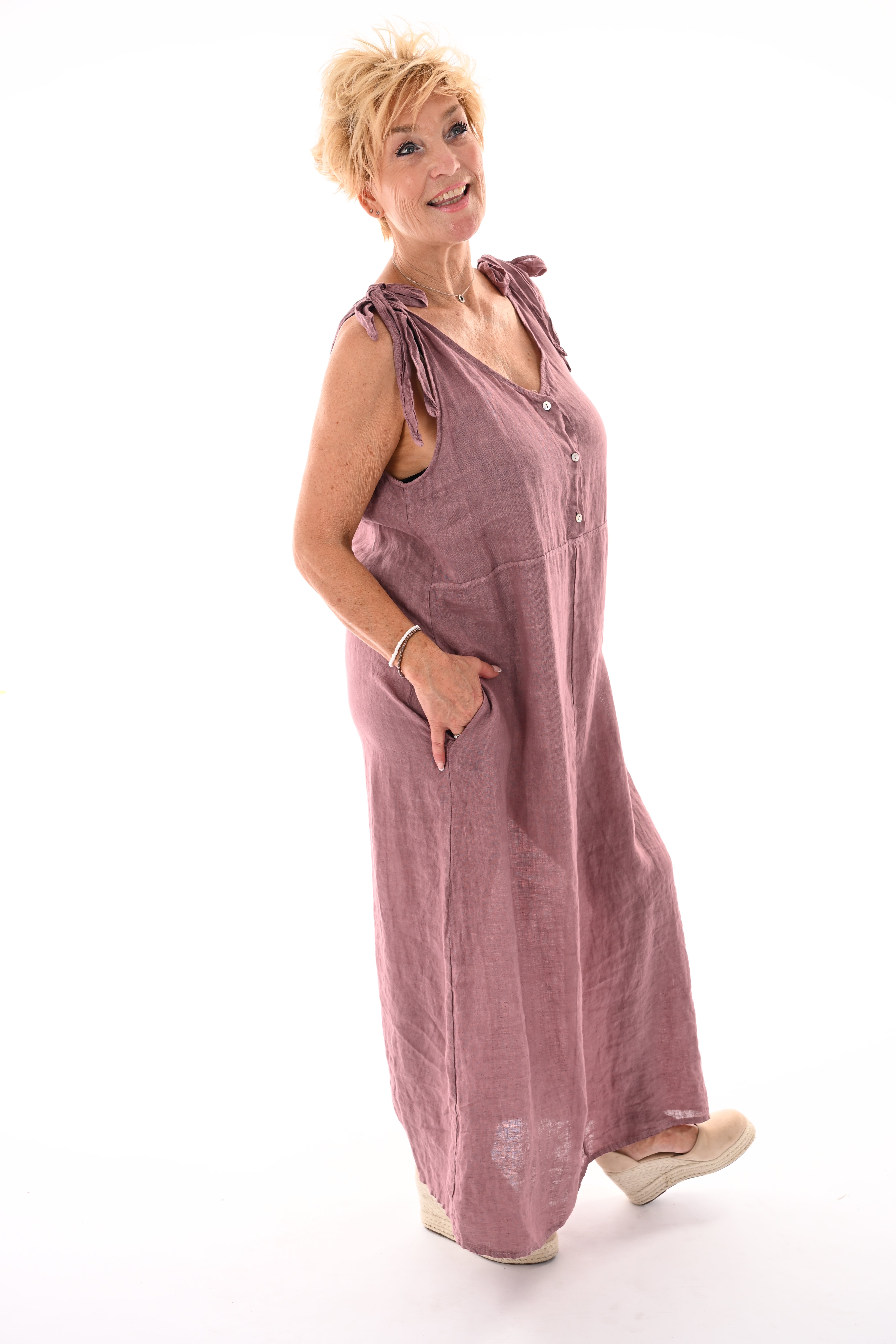 Jurk met knopen bandjes mauve