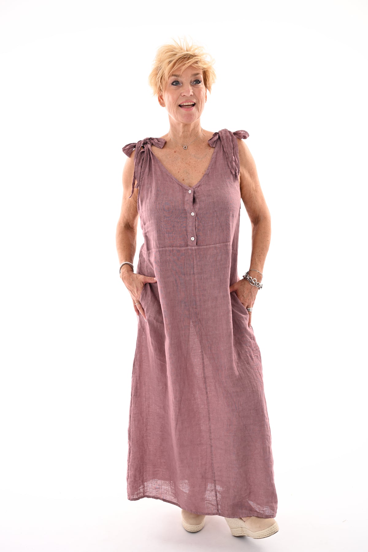 Jurk met knopen bandjes mauve