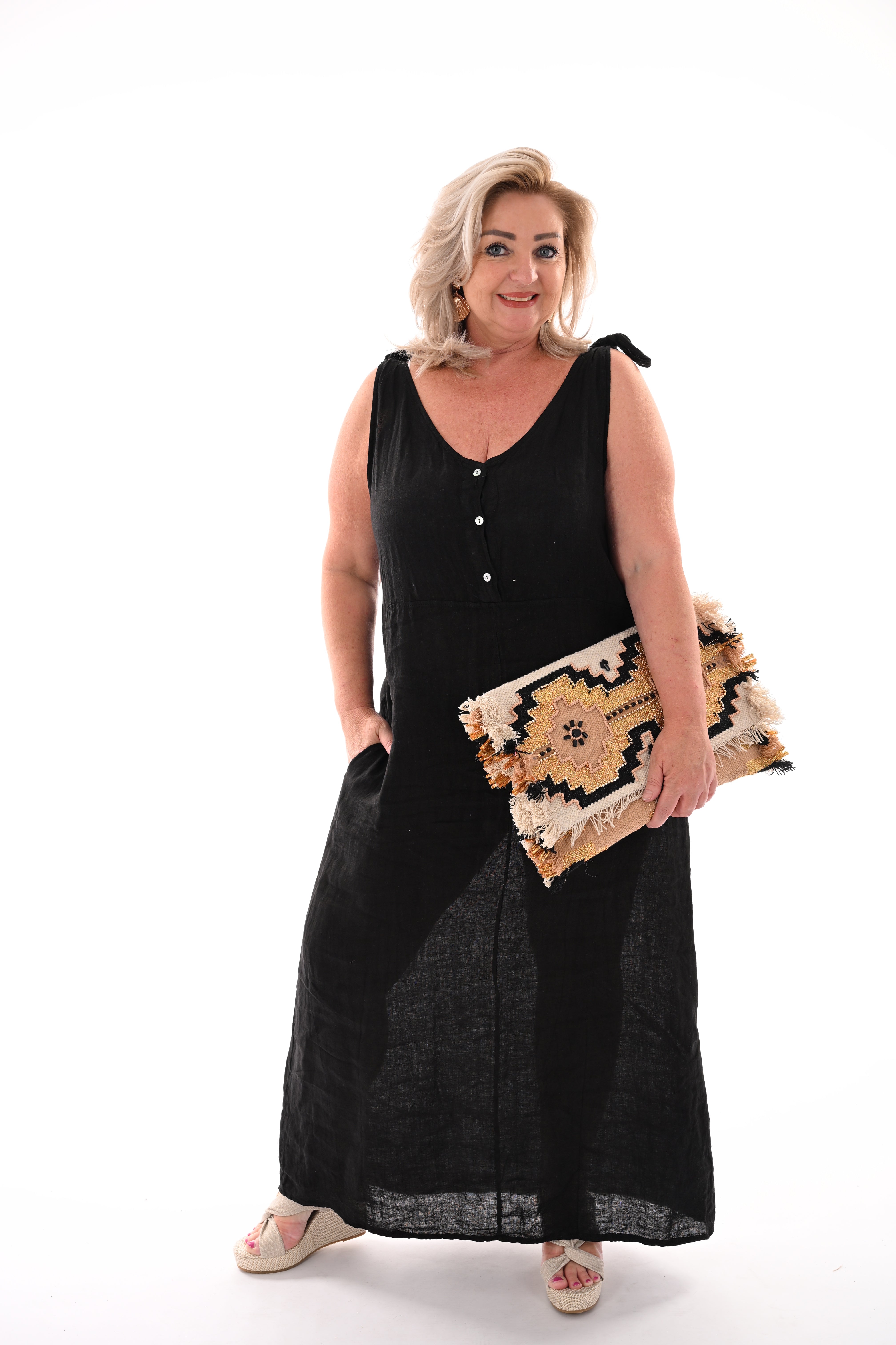 Jurk met knopen bandjes zwart