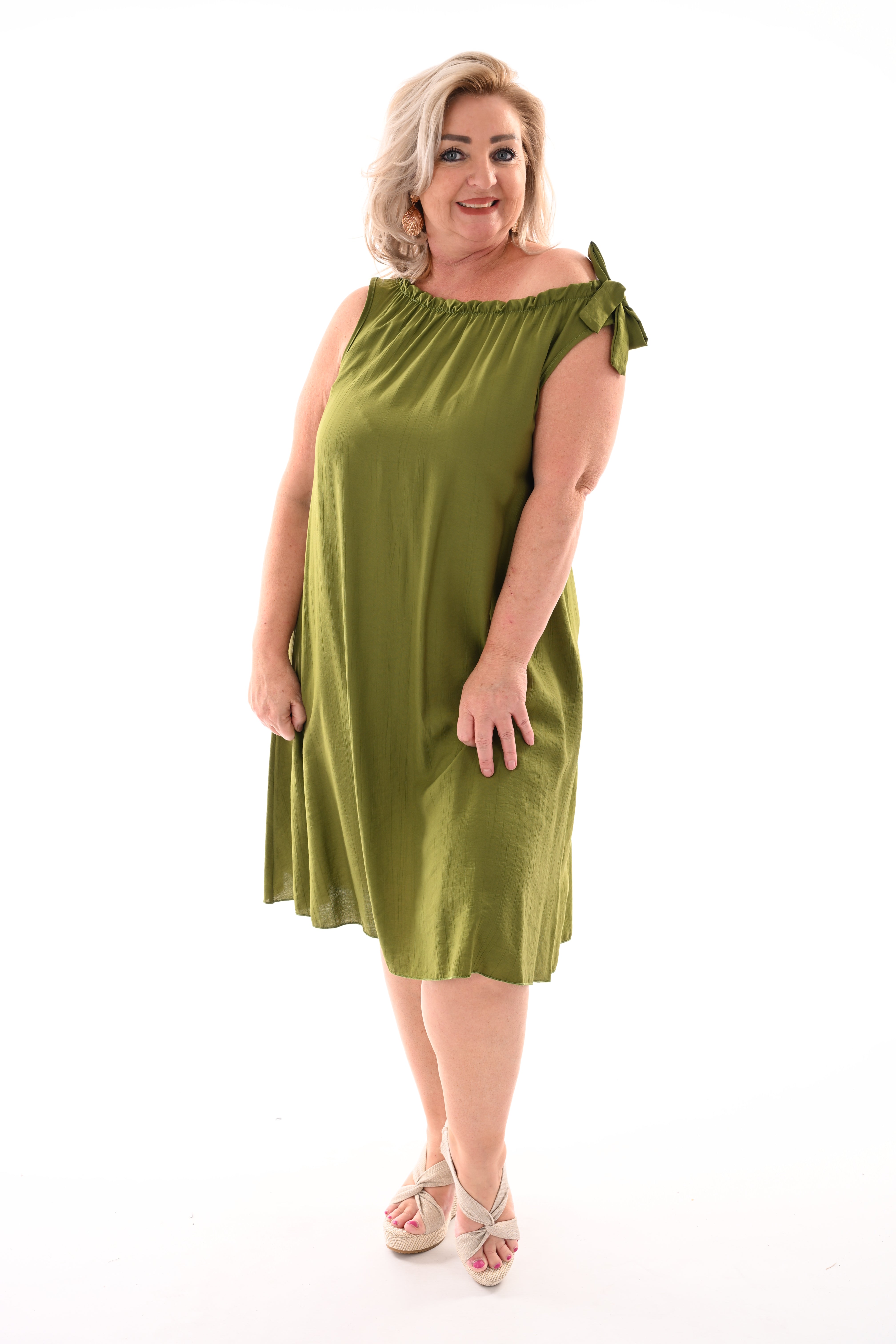 Jurk mouwloos met strik detail pistache