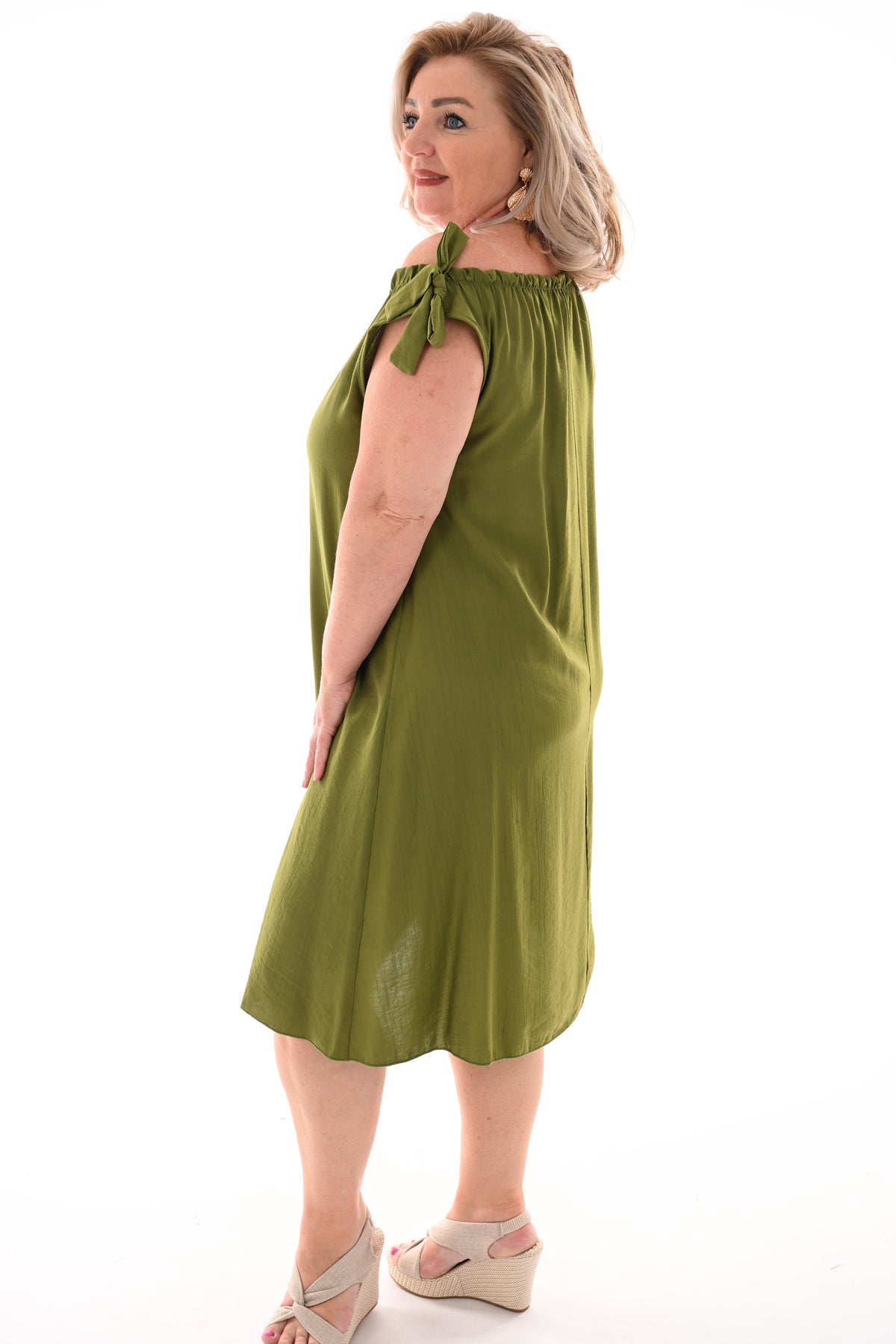 Jurk mouwloos met strik detail pistache