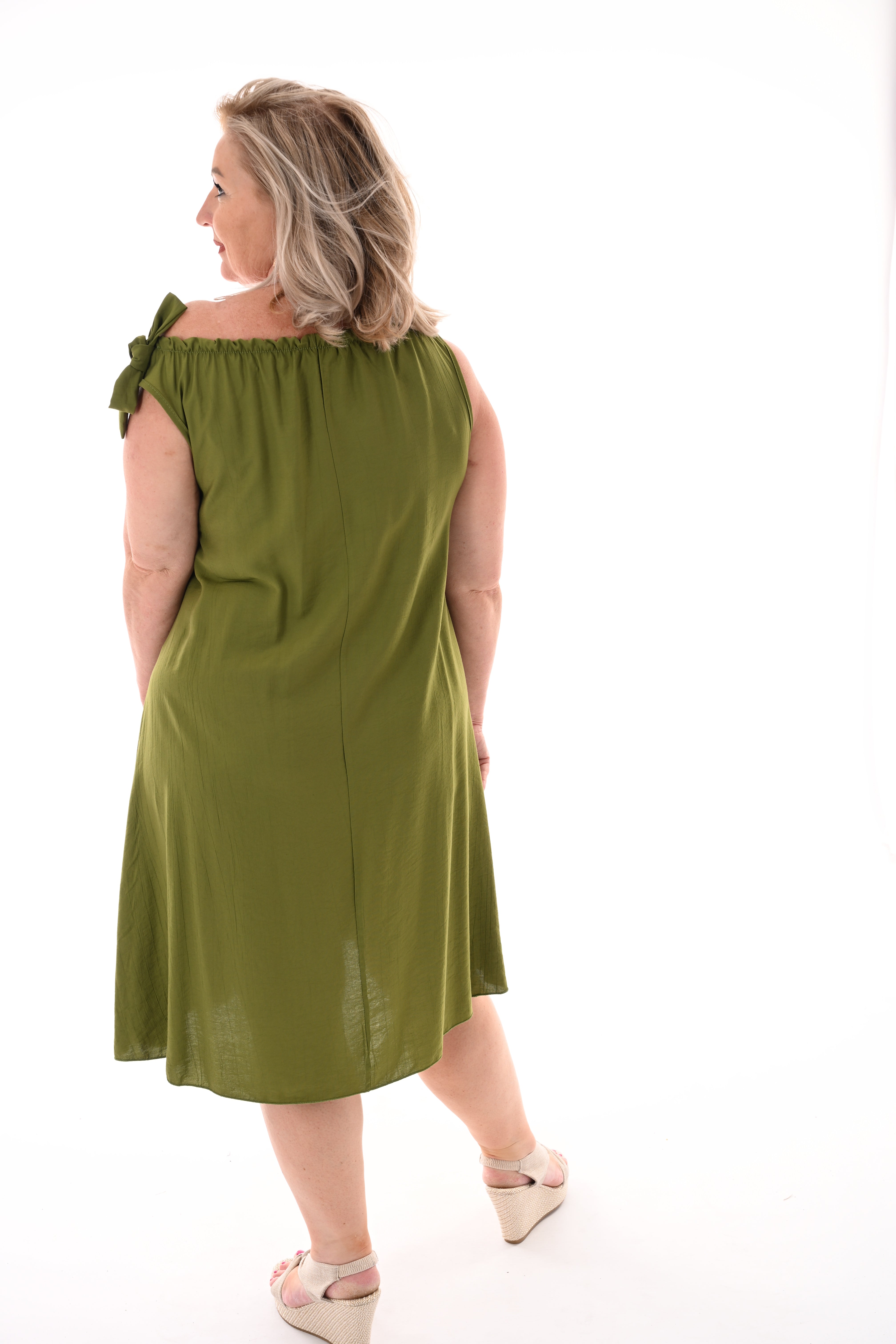 Jurk mouwloos met strik detail pistache