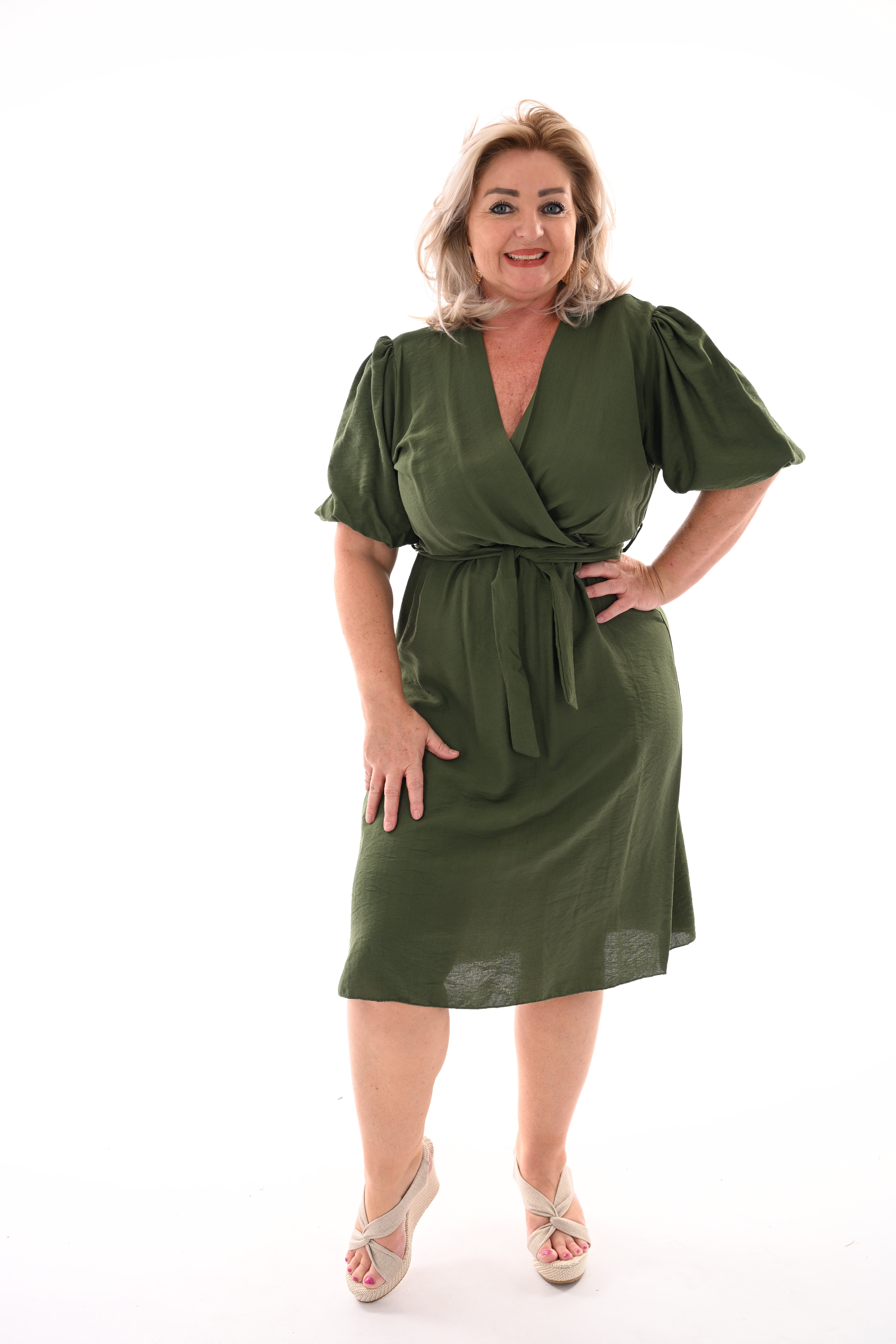 Korte jurk met ceintuur groen