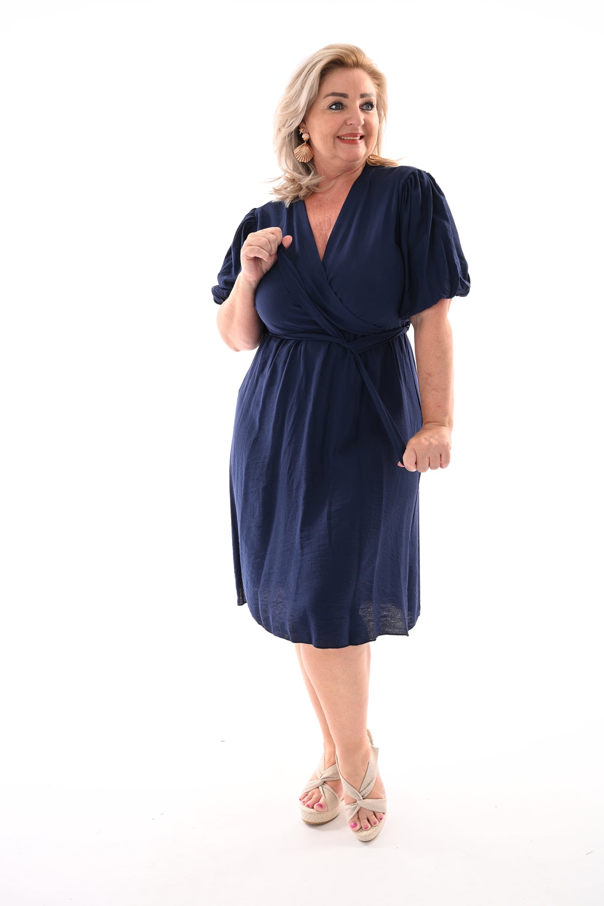 Korte jurk met ceintuur marineblauw