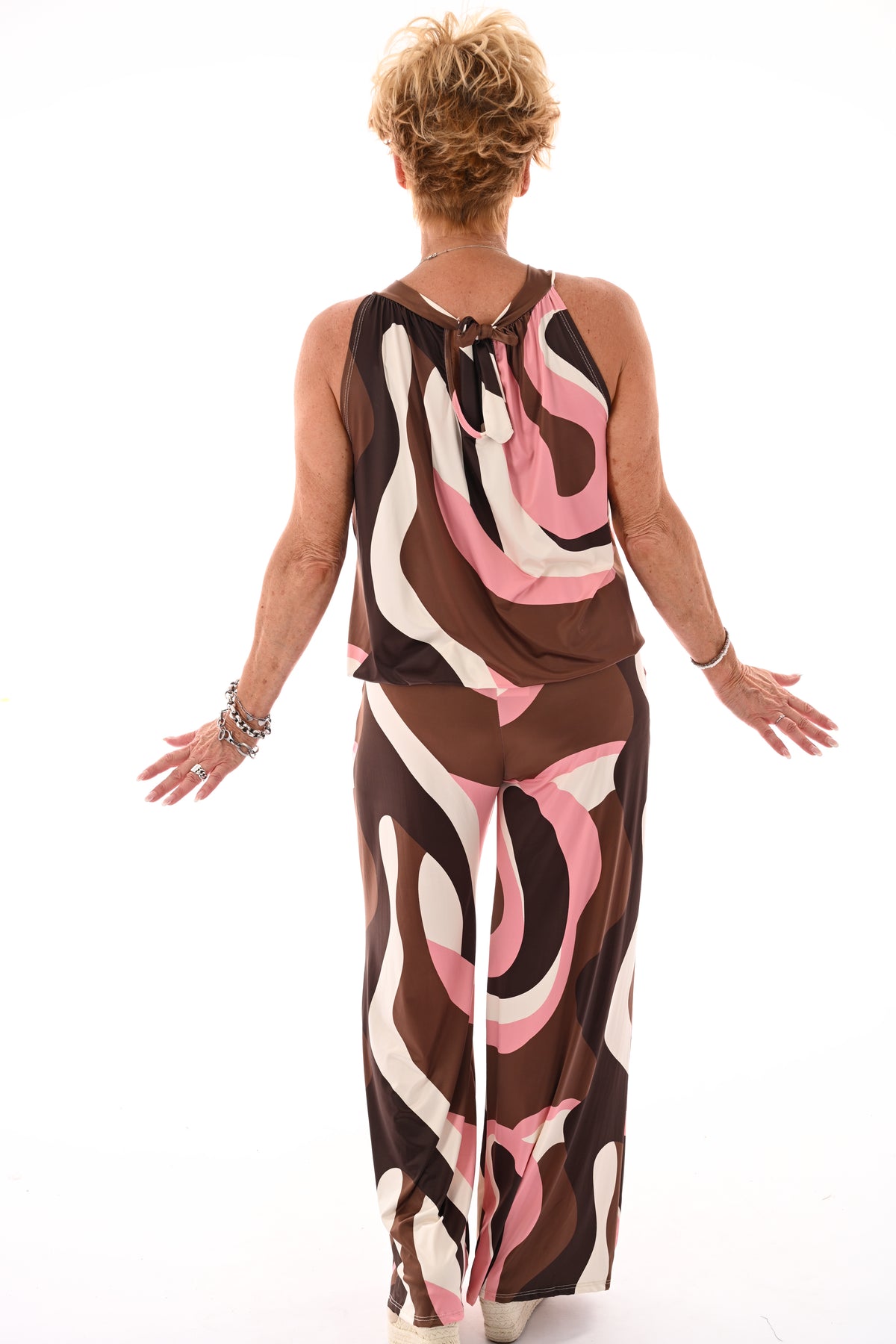 Tweedelig set halter top abstract donkerbruin