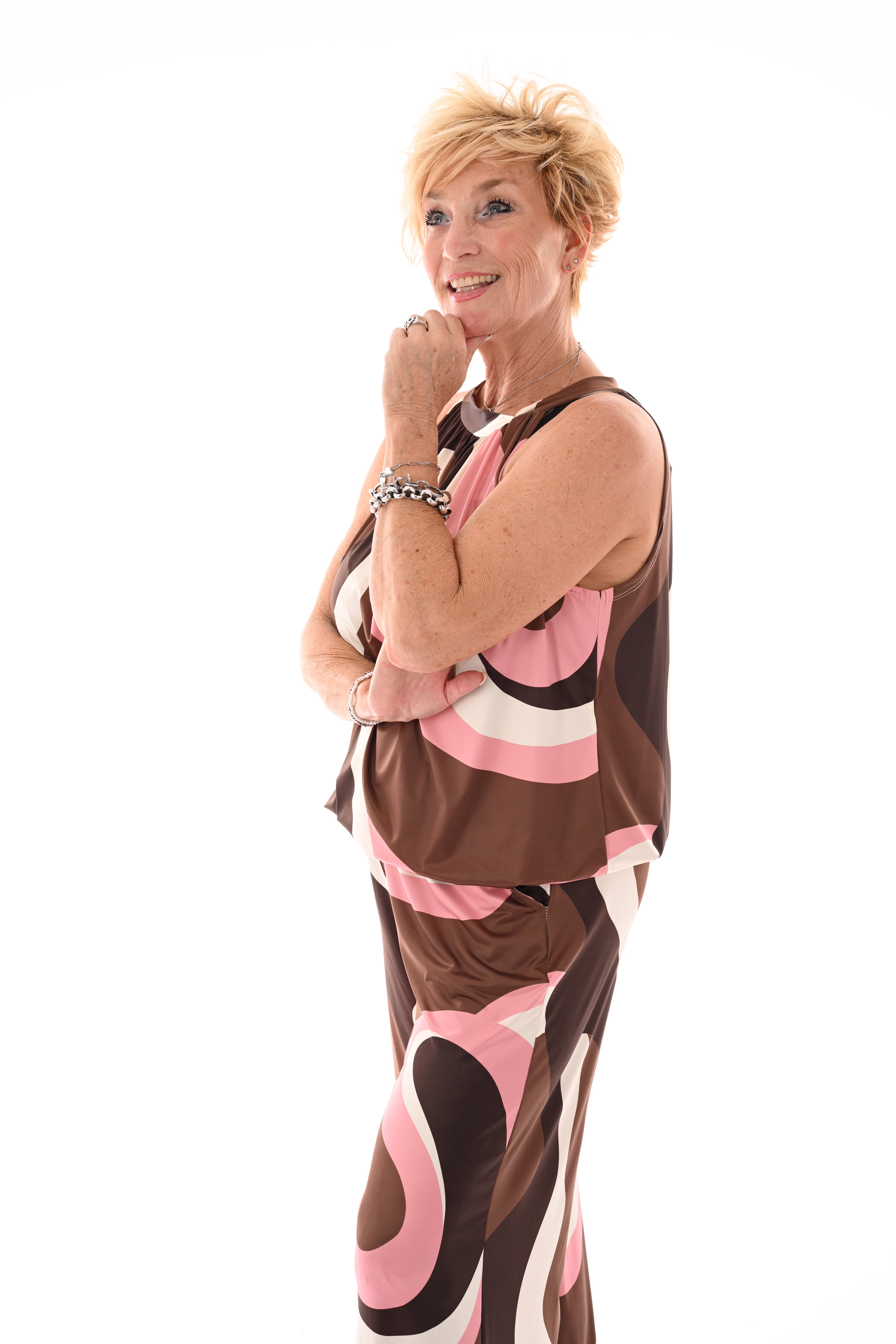 Tweedelig set halter top abstract donkerbruin
