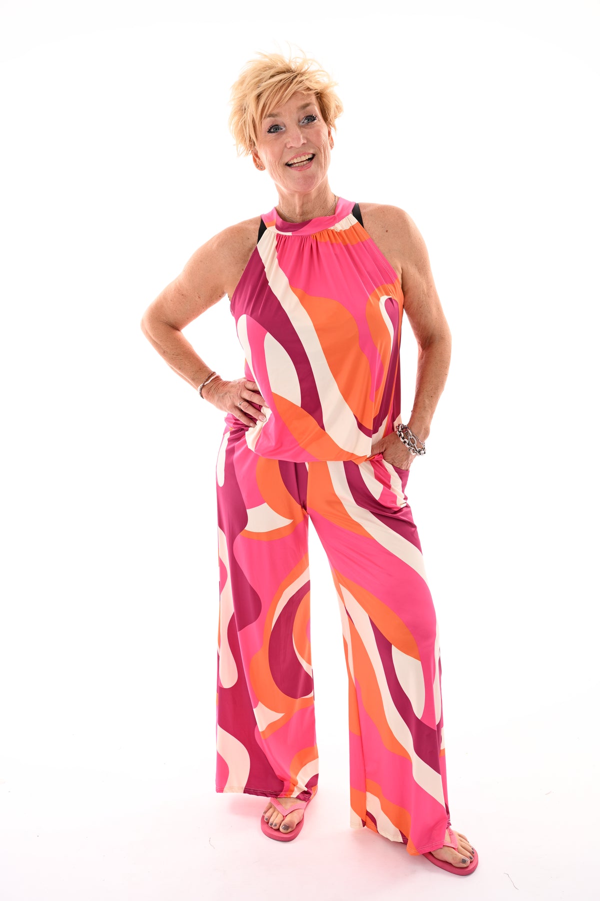 Tweedelig set halter top abstract oranje