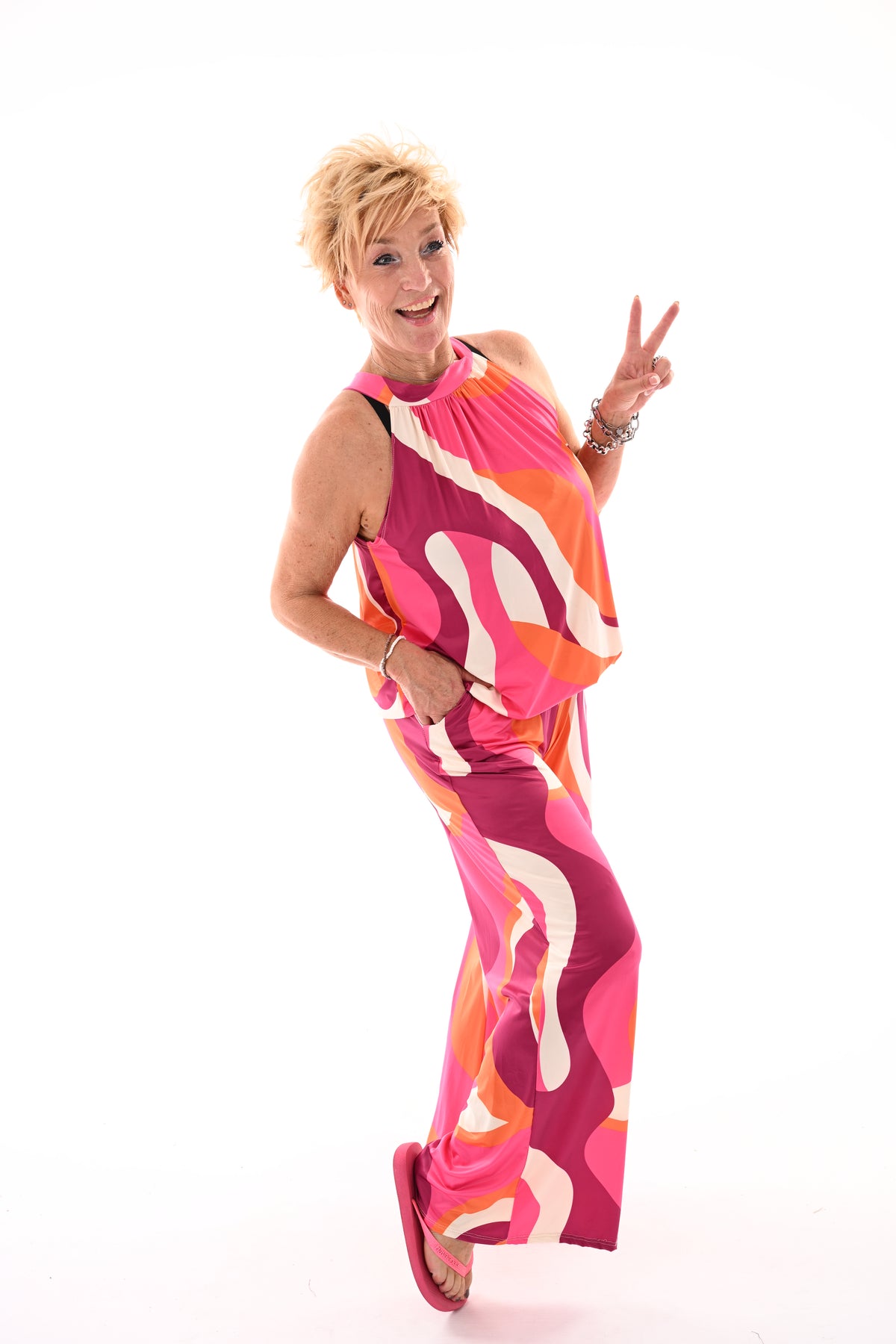 Tweedelig set halter top abstract oranje