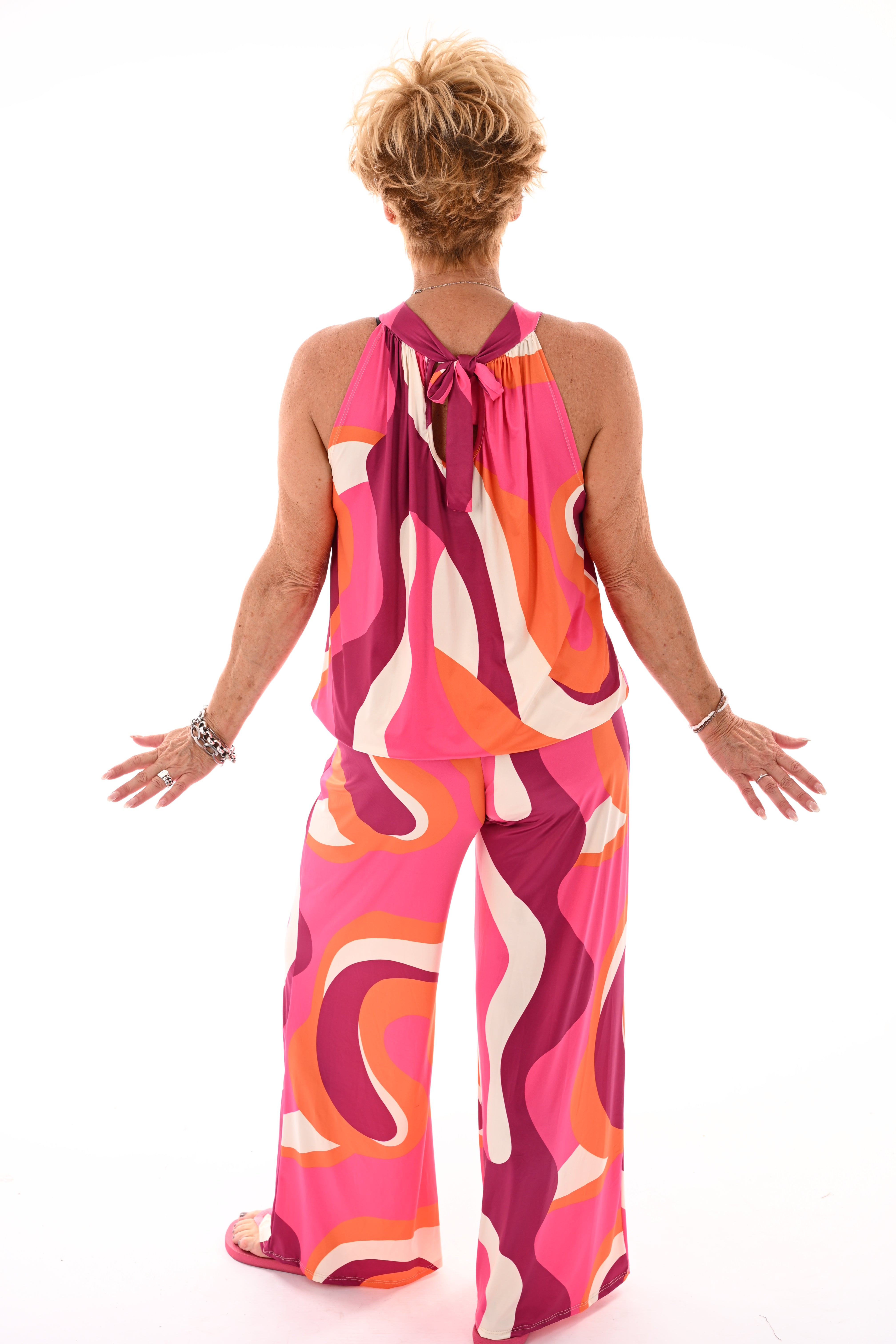Tweedelig set halter top abstract oranje