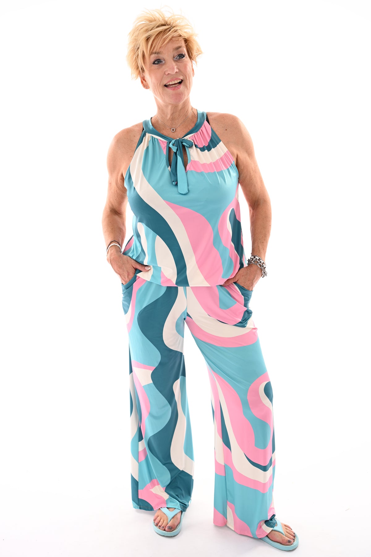 Tweedelig set halter top abstract turquoise